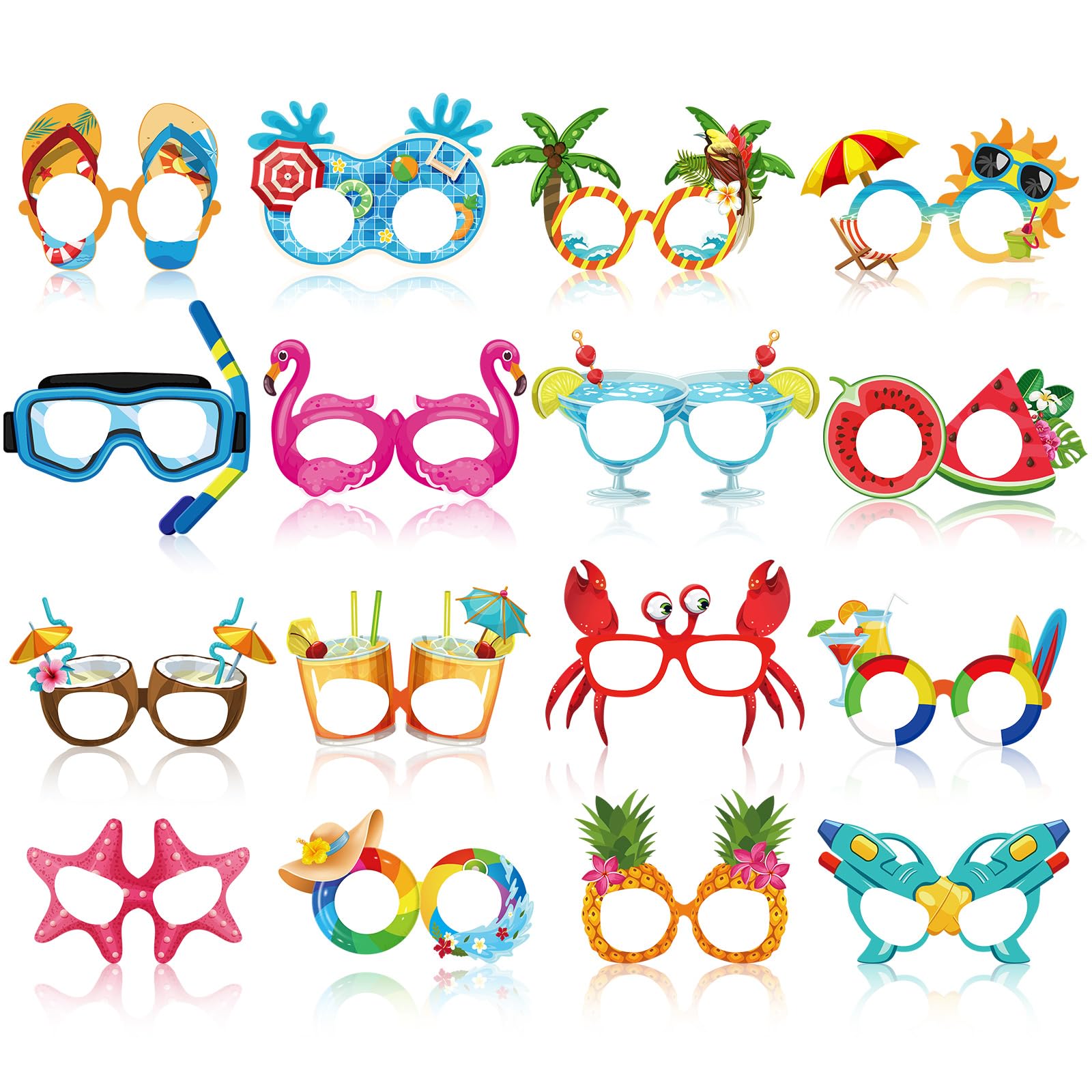 Vinsot 32 Pcs Mardi Gras Beach Pool Party Eyeglasses Decor Luau Paper Glasses Bulk Funny Hawaiian Sunglasses Frame Tropical Pool Props Photo Booth Props for Luau Carnival Beach Party Favors Supplies