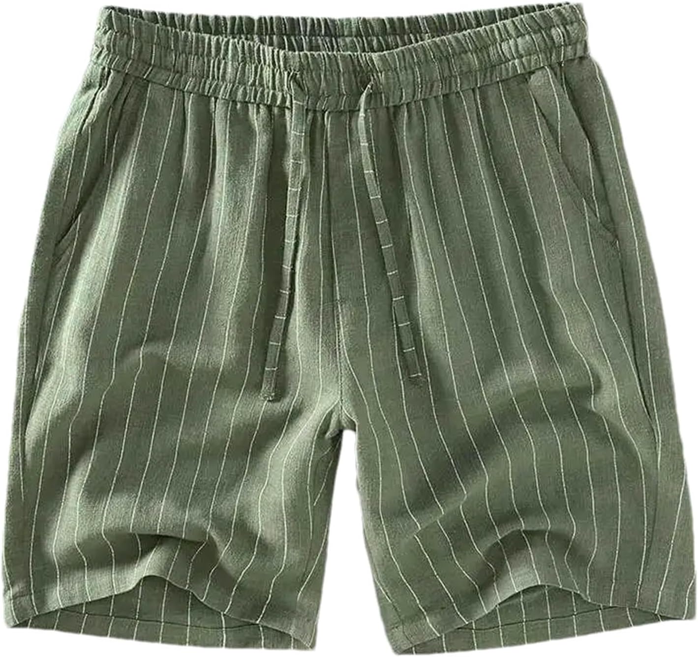Men Cotton Linen Beach Shorts Summer Breathable Comfortable Striped Drawstring Cropped Hawaiian Vacation Shorts Pants