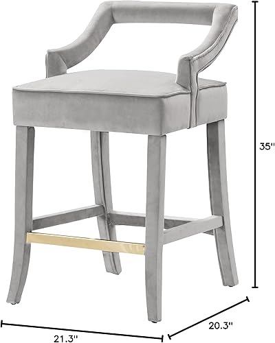 Miniatura 2 de Iconic Home Chiara - Taburete para mostrador, tapizado de terciopelo, diseño de medio respaldo, reposapiés en tono dorado, marco de madera, moderno