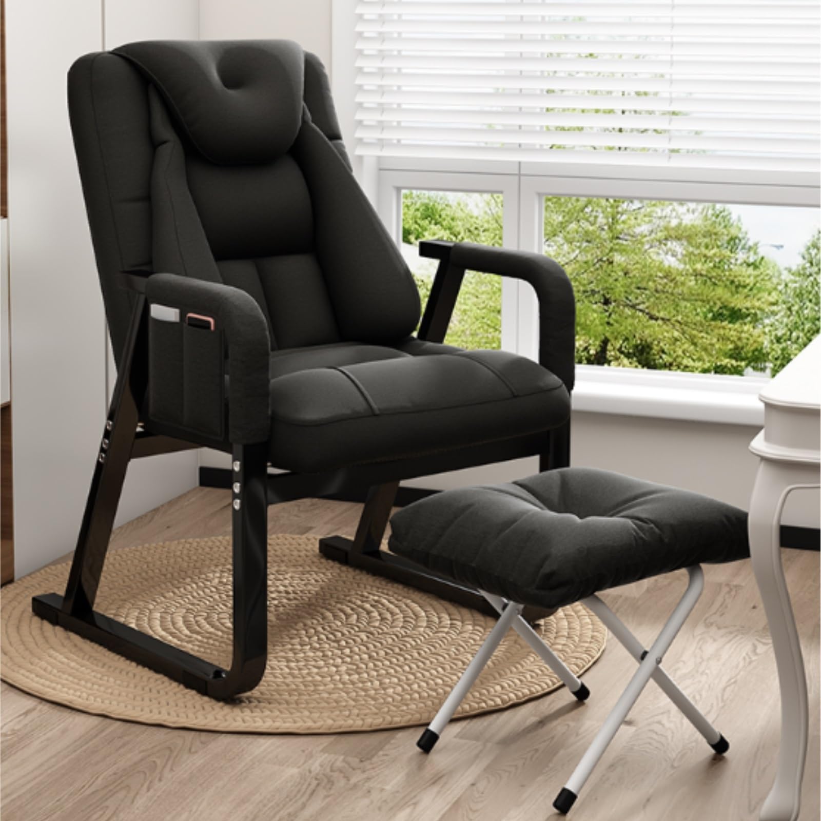 Ottomana Salón Reposapiés Plegable con Cojín Grueso, Multifuncional, Portátil Asiento Extra(Black)