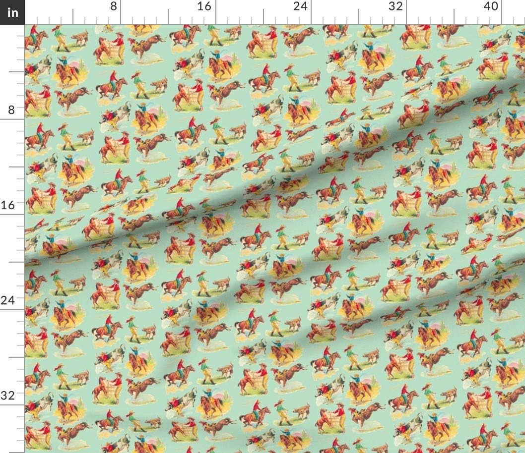 Spoonflower Fabric - Cowgirl Cowboy Western Rodeo Horses Vintage Classic Wild West Rancher Printed on Petal Signature Cotton Fabric by the Yard - Sewing Quilting Apparel Crafts Decor