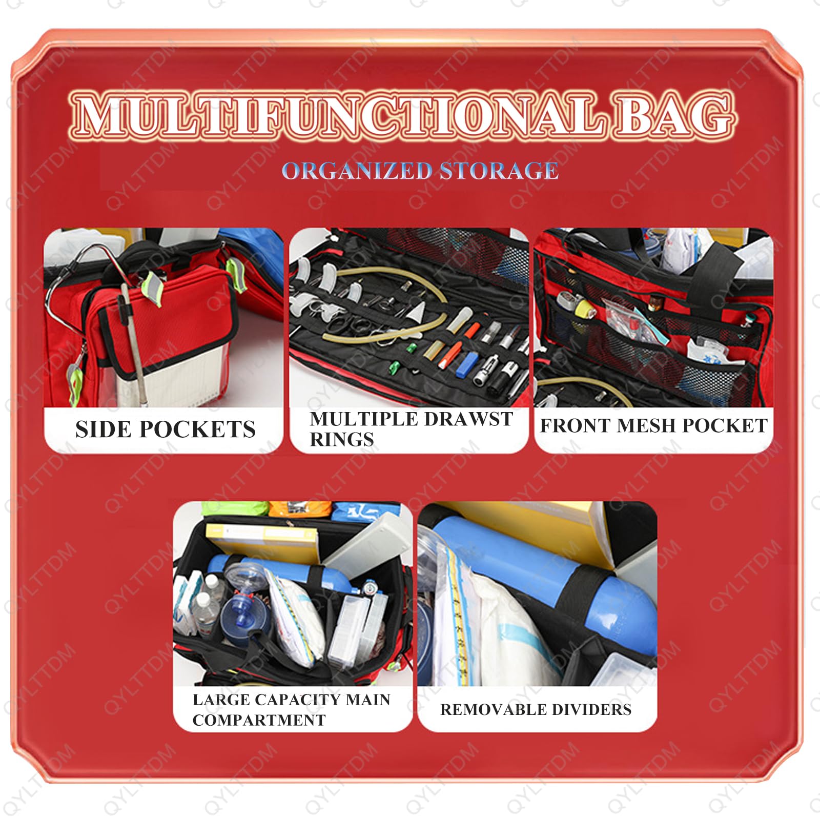TYH Maletín Médico con Ruedas, Bolsa De Bomberos De Gran Tamaño con Compartimentos, Maletín Médico Portátil con Ribete Reflectante, para Emergencias, Uso Doméstico Y Clínico