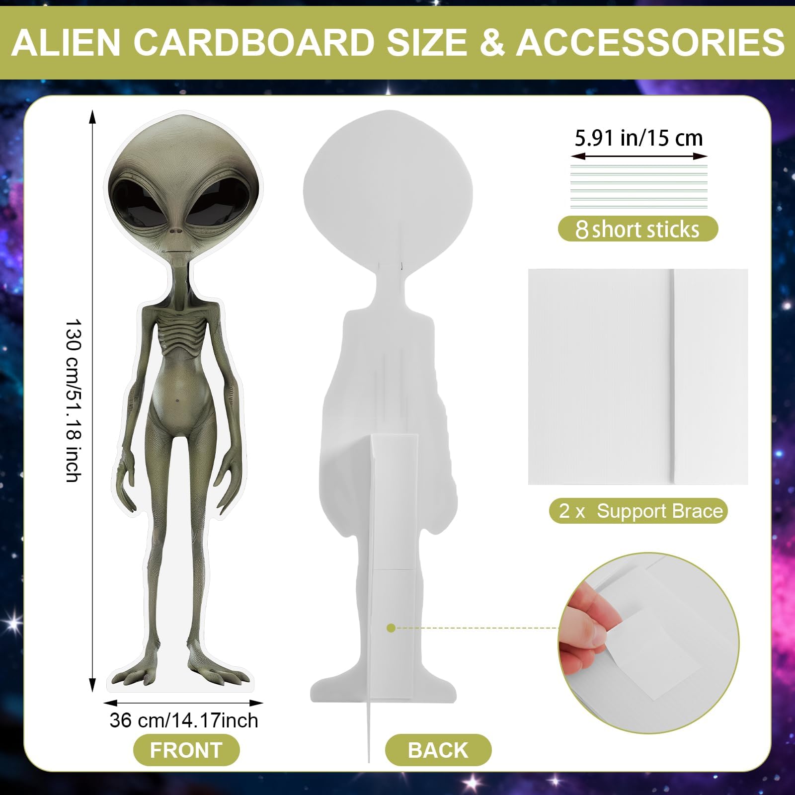 Kartonowe wycięcie obcego kosmity w naturalnej wielkości stand-up, duży karton kosmity do strasznej dekoracji UFO, statek kosmiczny, rekwizyty fotograficzne, tło do science fiction, dekoracja