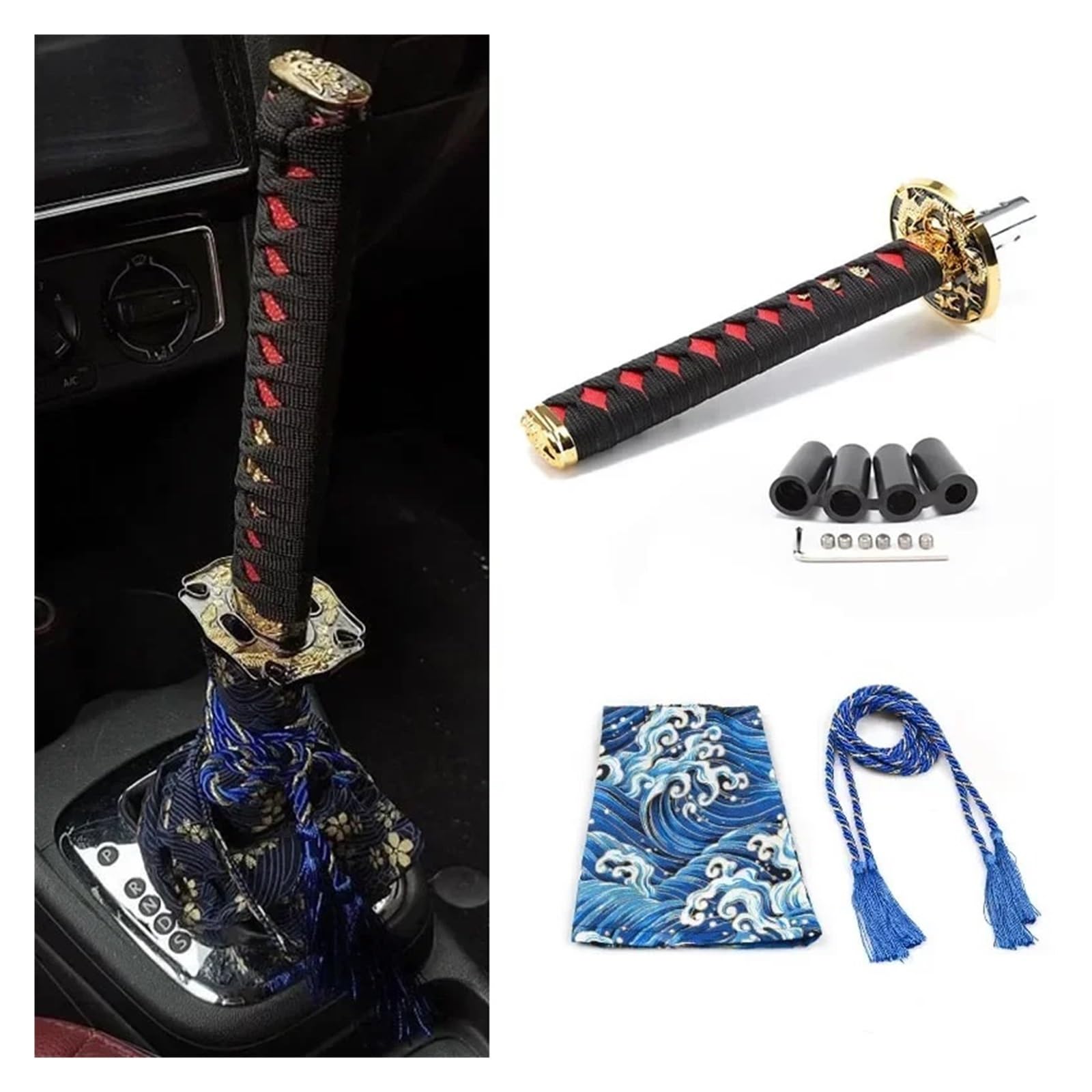 Perilla de cambio universal con cubierta antipolvo y adaptadores JDM para palanca cambios espada para Katana(2)
