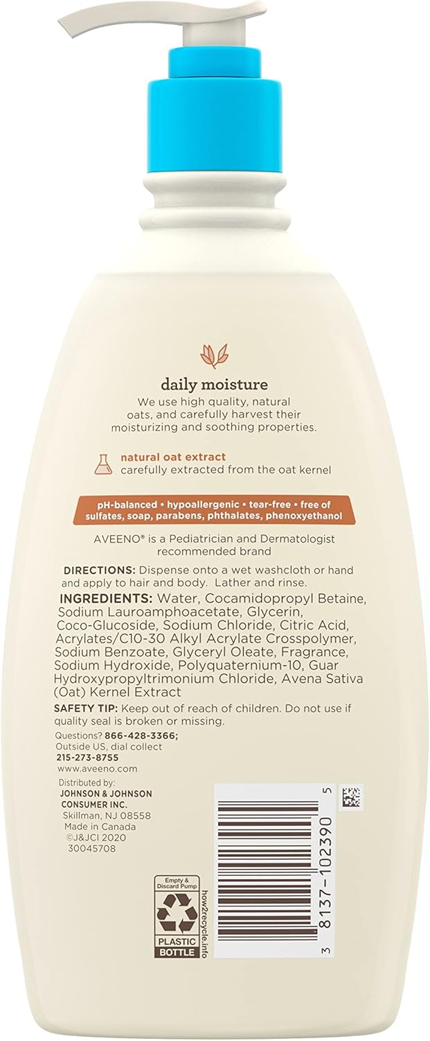 Aveeno Baby Gentle Body Wash & Shampoo with Natural Oat Extract, Tear-Free, Paraben-Free & Phthalate-Free Formula for Baby’s Sensitive Hair & Body, Lightly Scented, 18 fl. oz, 3 Pack - Image 5