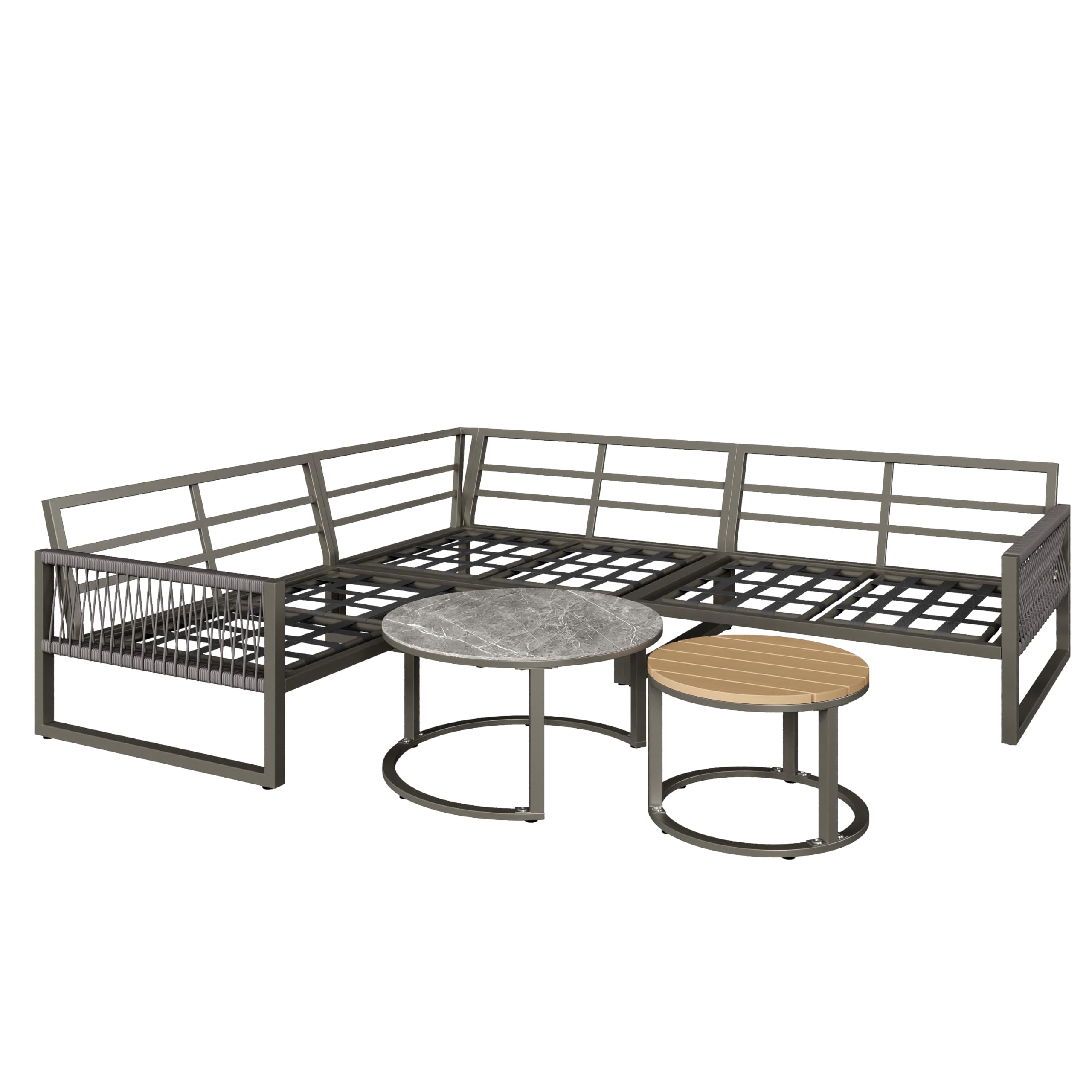 Mrwoo Juego de Salón de Jardín para 6-7 Personas, Sofá Esquinero con Armazón de Hierro Galvanizado Ajustable, Incluye Todos los Cojines, Muebles de Terraza Resistentes, Color Gris (Gris)