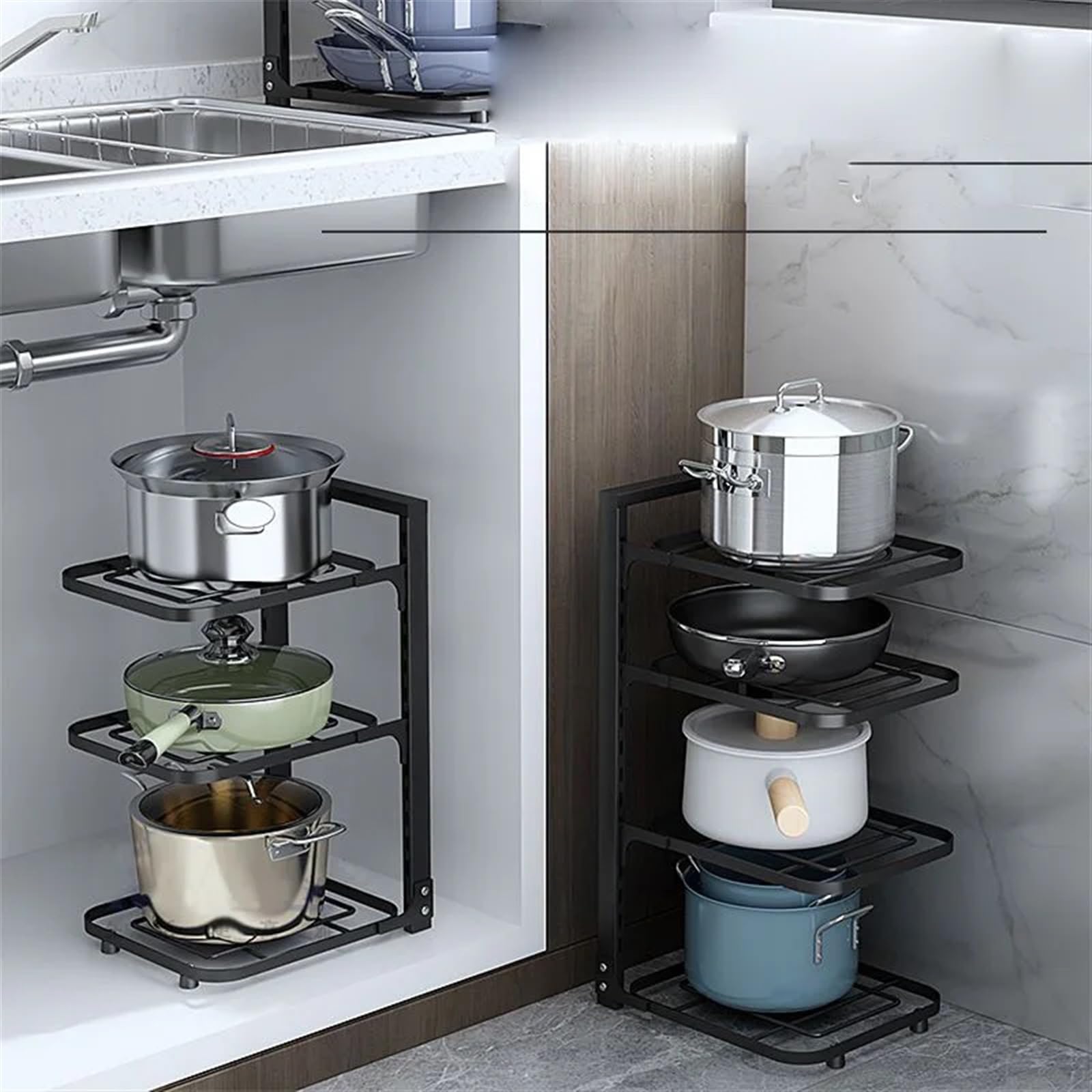 Portapentole Armadietto portapentole regolabile | Set di accessori for la cucina for la conservazione della casa, porta pentole e coperchi for pentole(3 layers)