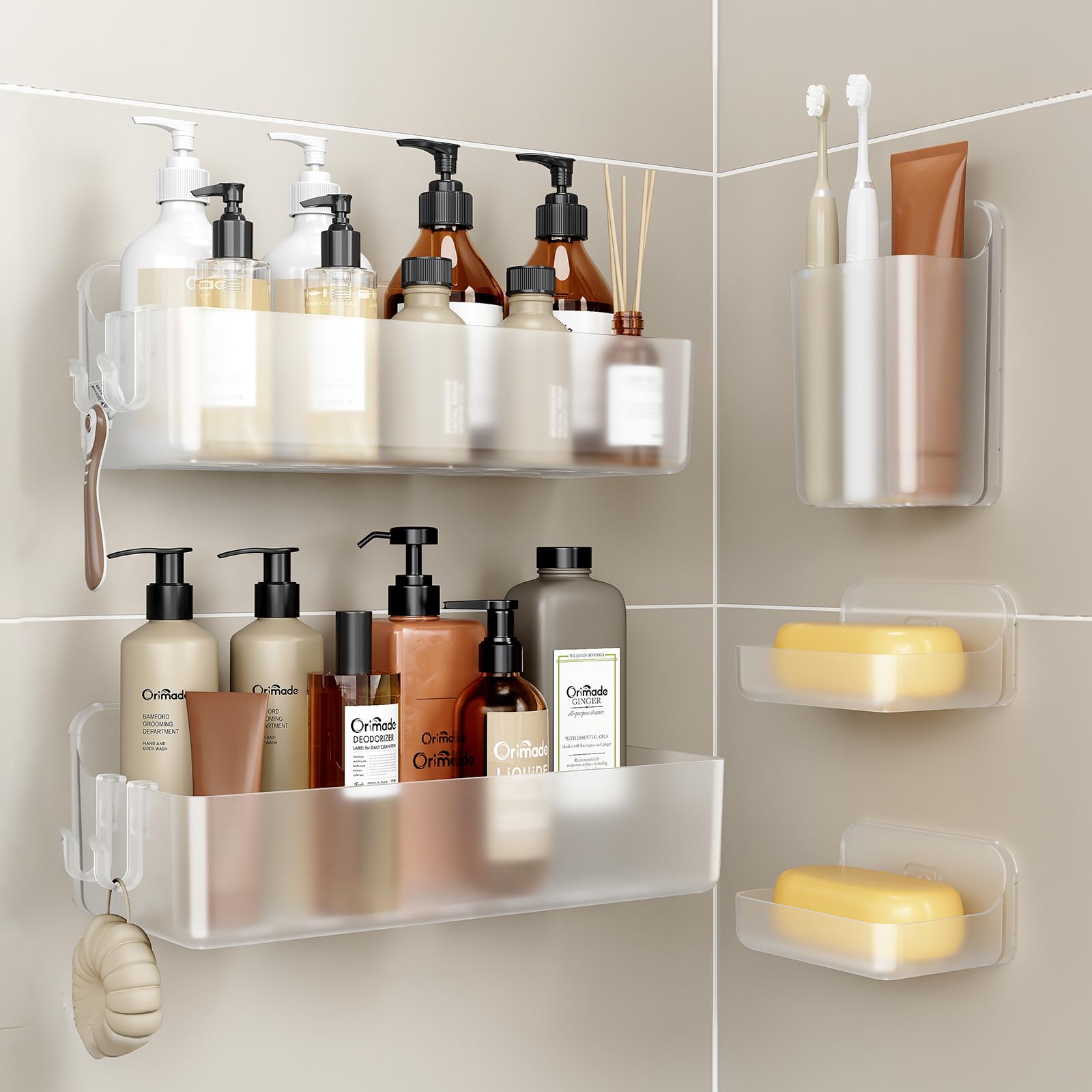 Étagères adhésives pour salle de bain Orimade rangement douche transparent lot 5