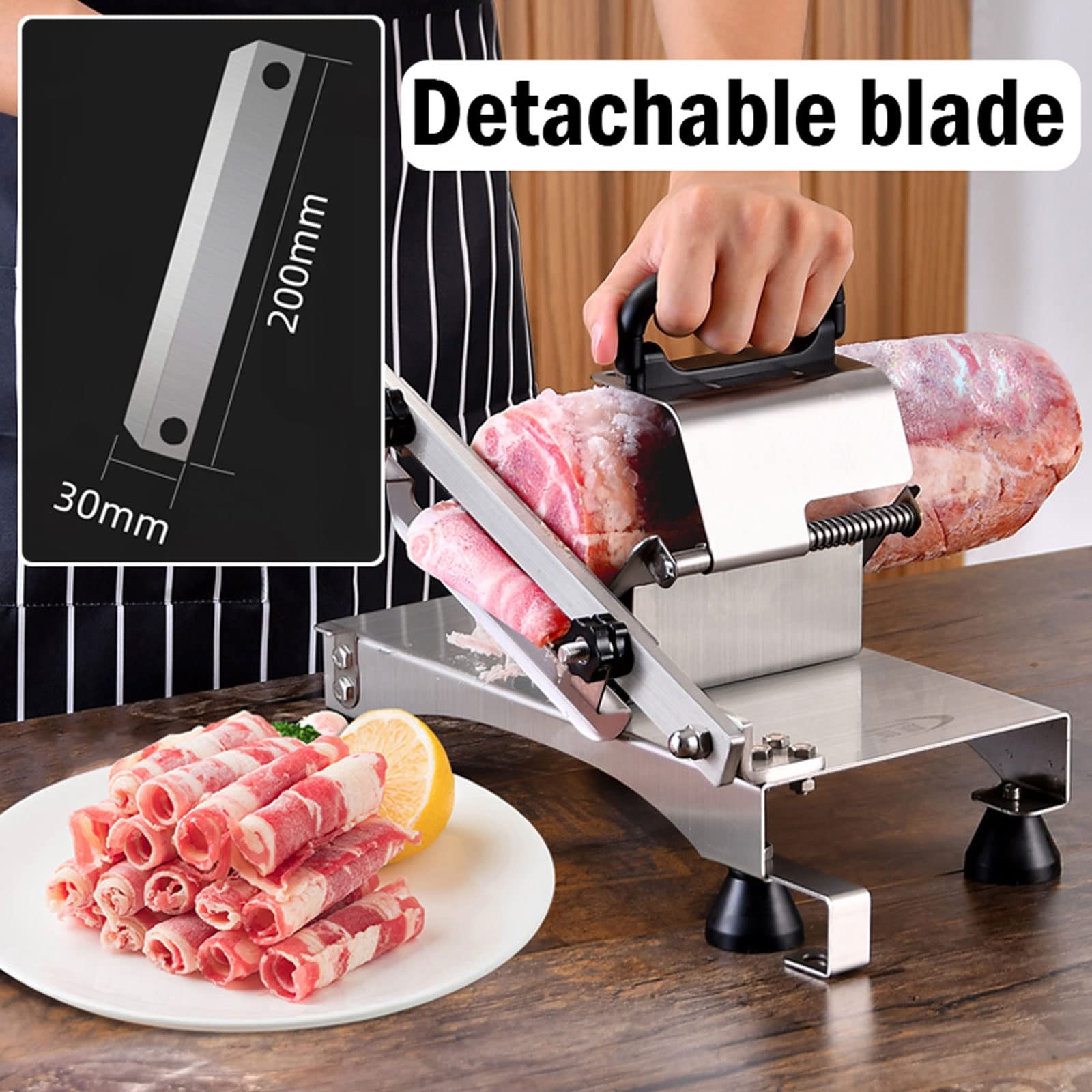 Rebanadora de Carne Congelada Cortafiambres Manual para Vegetales Frutas Hogar Ajuste de 0,5-25 MM Cortadora de Acero Inoxidable, Entrega de Carne Asistida por Primavera