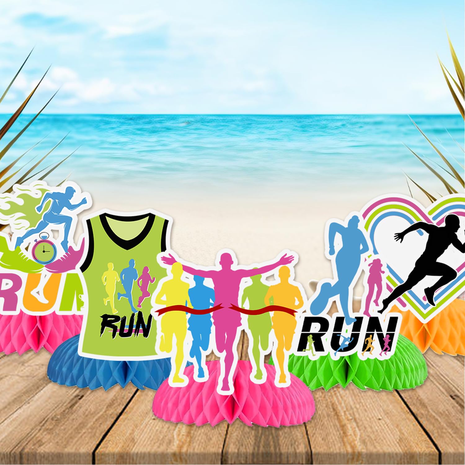 8-Piece Running Theme Honeycomb Centerpieces - Birthday Party Decorations With Sport Designs