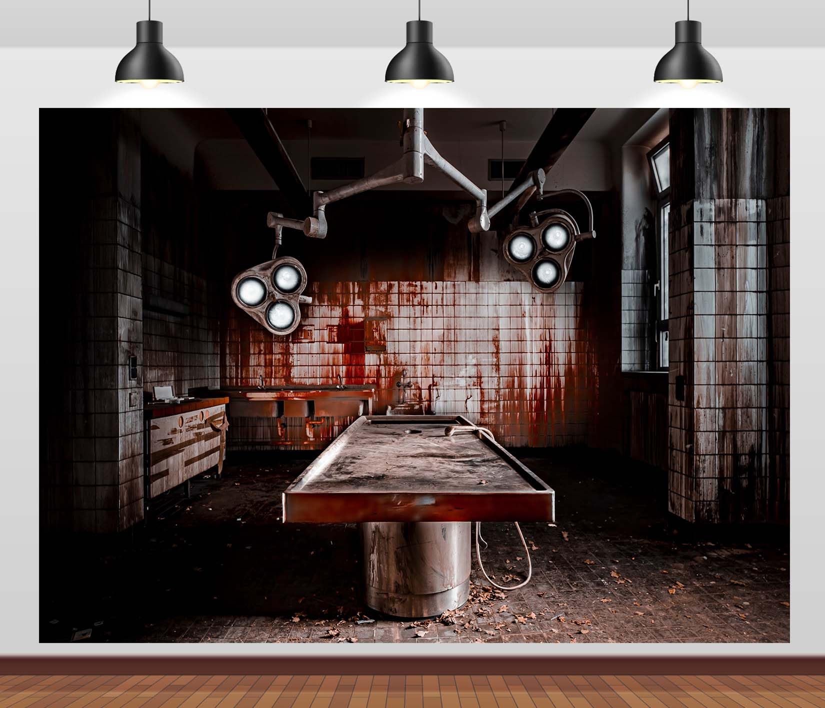 BELECO 4.6x3m Stoff Horror Halloween Krankenhaus Hintergrund Verlassenes Krankenhaus Pathologie Blutige Wand Spukende Leichenhalle Irrenanstalt Halloween Party Deko Banner Requisiten