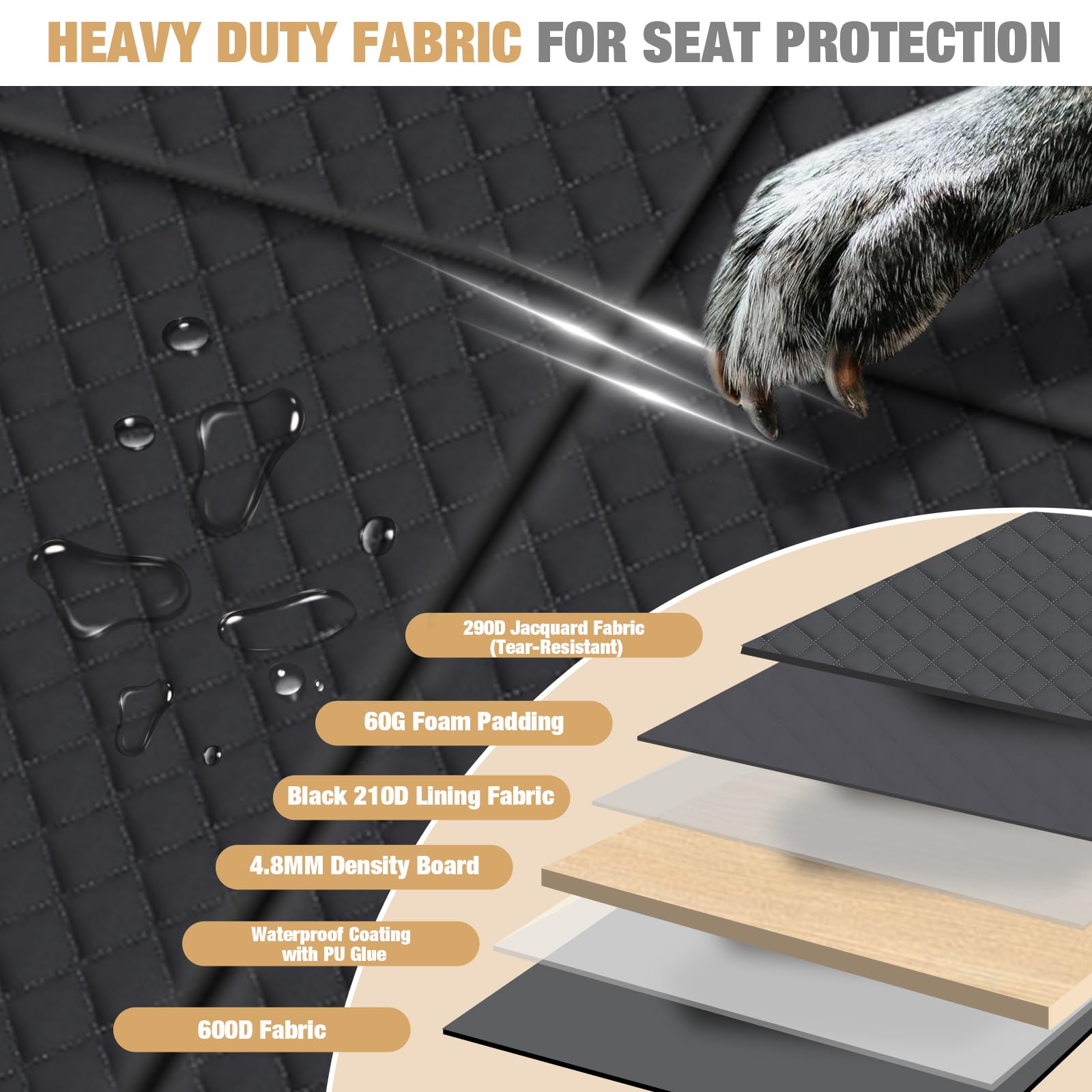 Lekeinchi Coperta per cani per auto, sedile posteriore, con sei pannelli in legno duro e cinture di sicurezza, impermeabile, antigraffio e prevenzione delle cadute, per camion, SUV, nero (L)