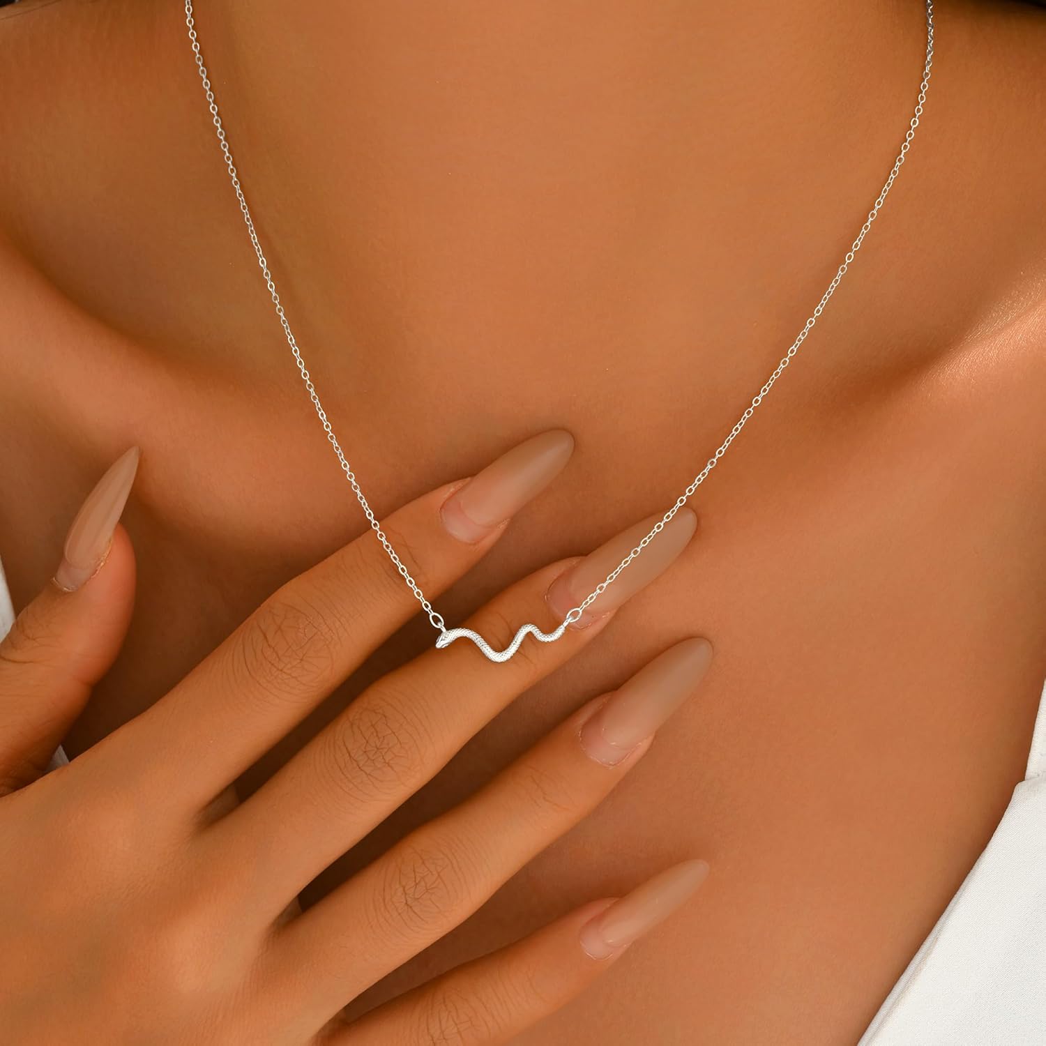925 Sterling Silver Snake Necklace for Women, Dainty Snakes Charm Pendant Necklace for Mother Daughter 14k Gold Plated Animal Serpent Snake Choker Necklaces Jewelry Gift for Birthday Mother's Day
