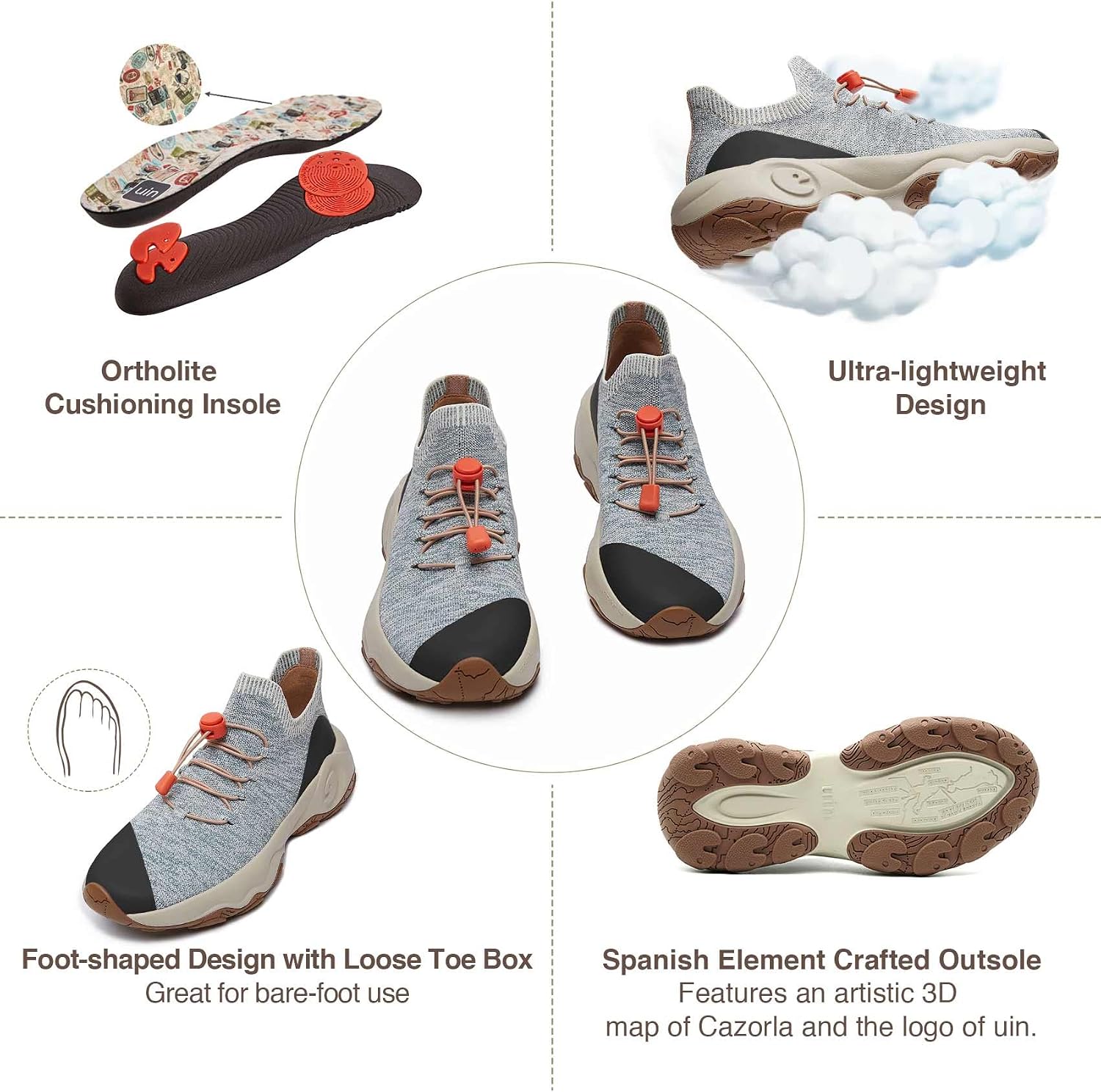 UIN Women's Walking Travel Shoes Slip On Outdoor Non-Slip Lightweight Comfort Hiking Sneaker Cazorla