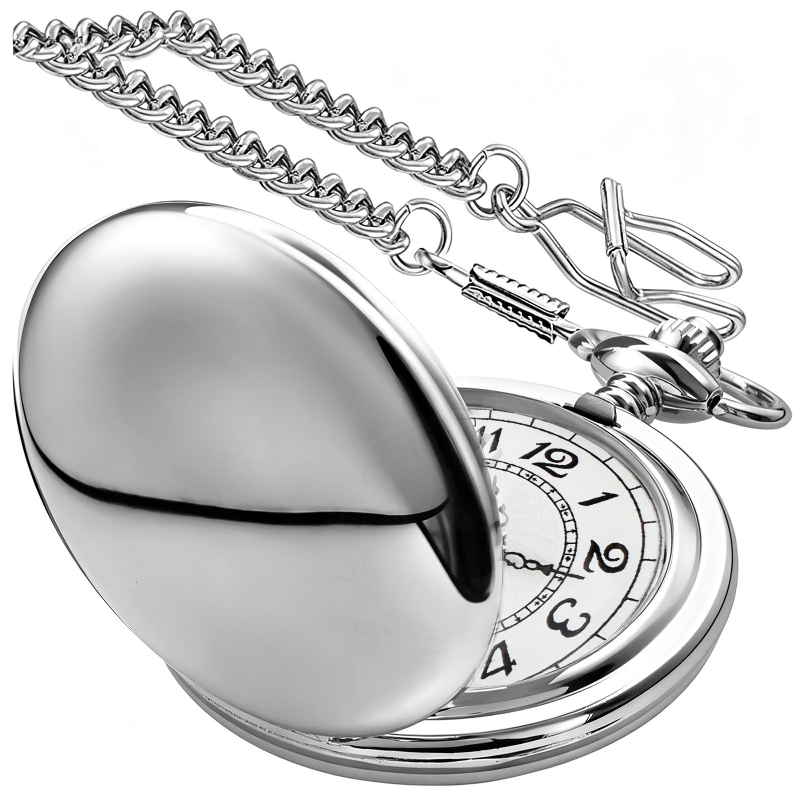 Smooth Pocket Watch Alloy Steel Quartz Roman/Arabic Numerals with 37cm Chain for Father's Day Xmas Best Gifts