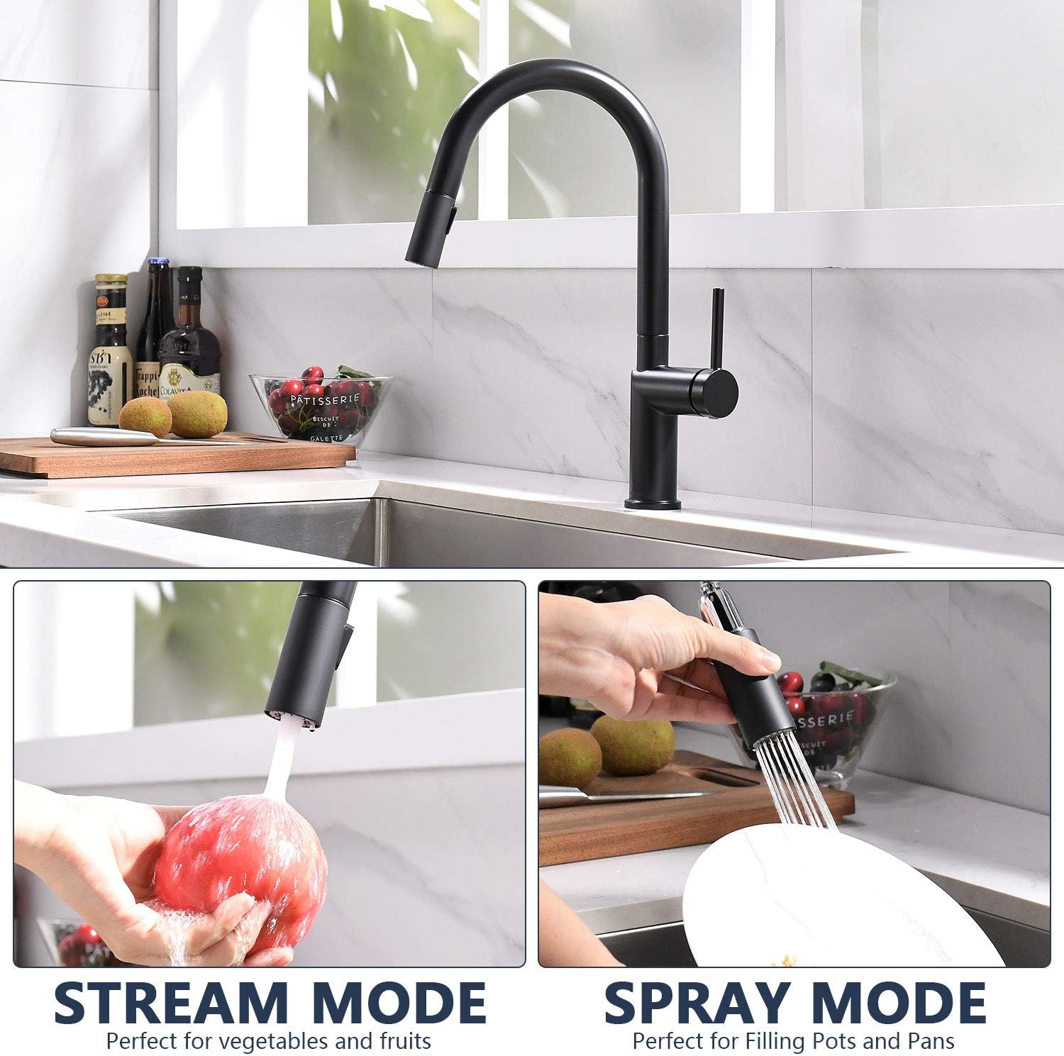 Best Deal 🛒 APPASO Kitchen Faucet with Pull Down Sprayer Brushed Nickel, Single-Handle High Arc Swan-Neck Modern Kitchen Sink Faucet with Optional Deck Plate Stainless Steel, 204BN