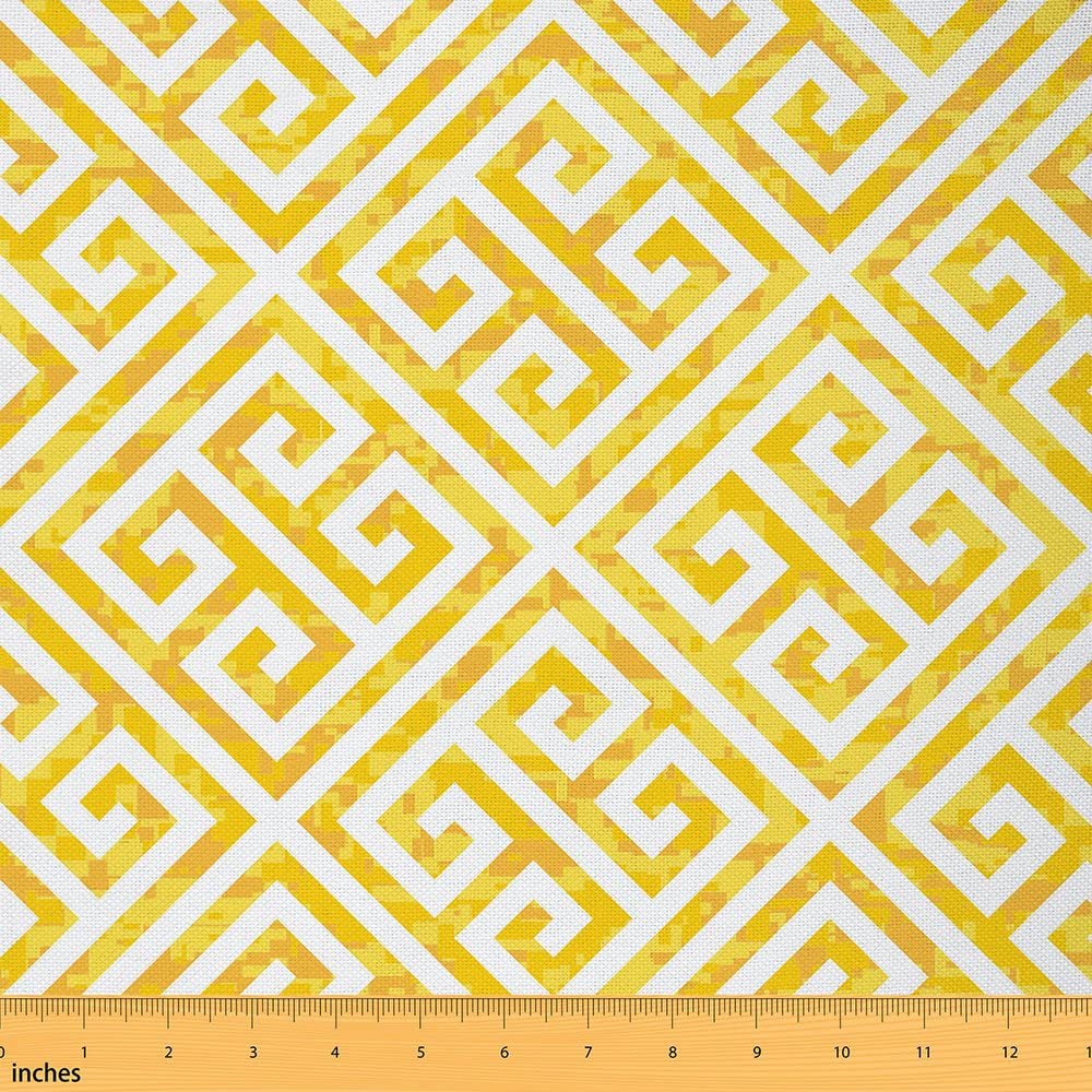 Greek Key Fabric by The Yard Luxury Exotic Grunge Maze Theme Upholstery Fabric for Chairs and Home DIY Projects Twisted Lines Decorative Waterproof Fabric 10 Yards (L920*W150cm) Yellow White