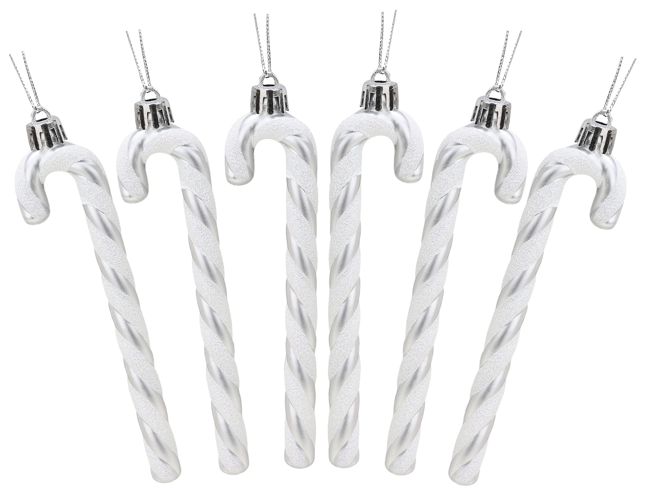 Christmas Concepts Silver & White Christmas Concepts® Pack Of 6-13Cm Glitter Candy Cane Christmas Tree Decorations (Silver & White)