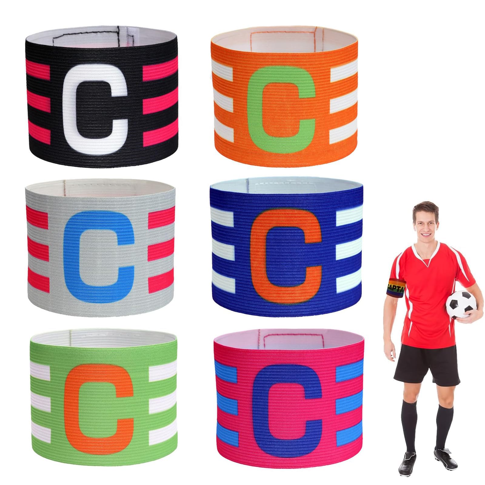Shirene Captains Armband,6 PCS Football Captains Armbands Soccer Captain Armbands for Youth and Adult Adjustable Captain Armbands Elastic Sports Arm Band for Football,Soccer,Hockey,Rugby