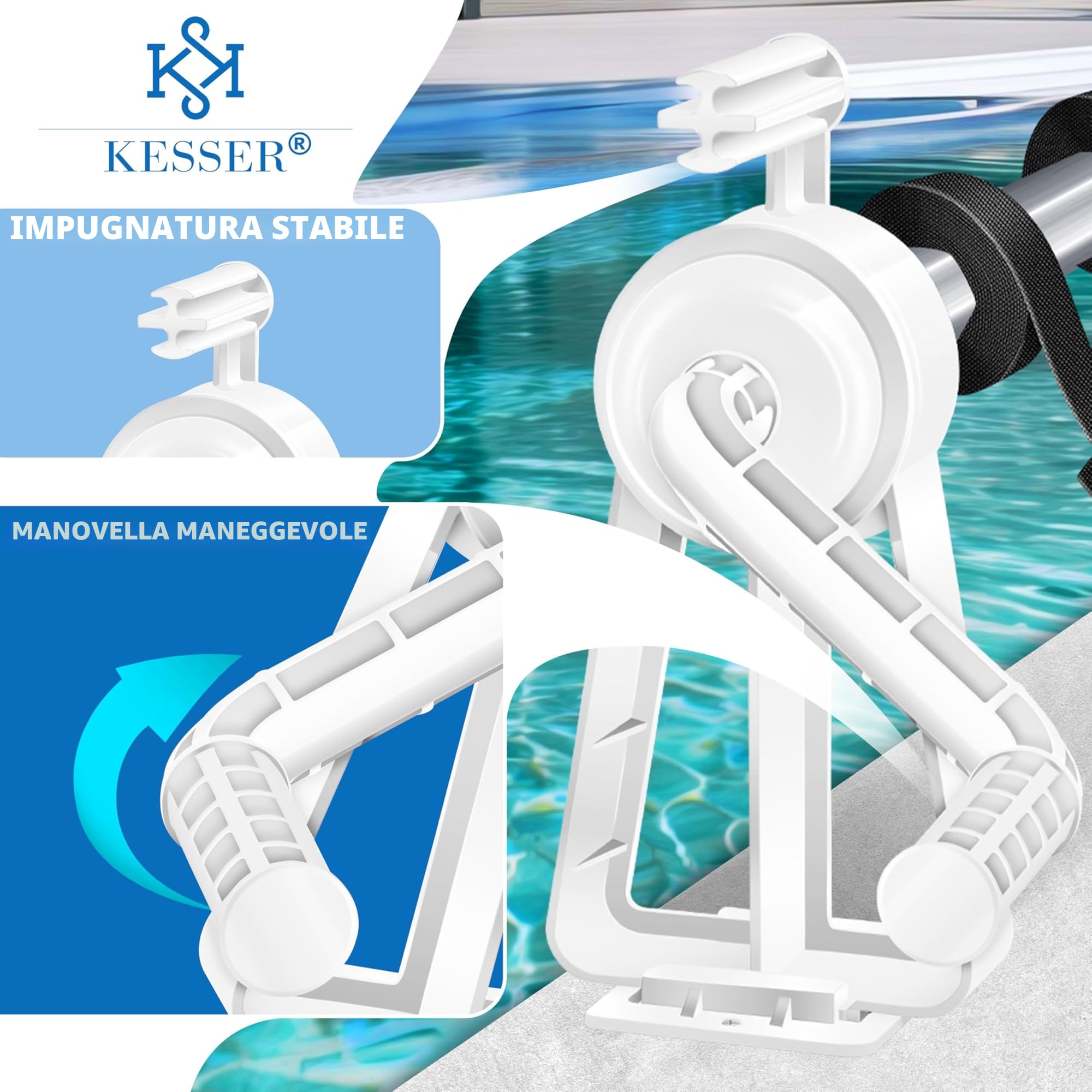 KESSER® Sistema di Bobine Premium Sistema di avvolgimento 1.05m - 6.15 m | per Il telone Solare | Dispositivo Mobile di avvolgimento per teloni e coperture per Piscine | Inclusi i Nastri