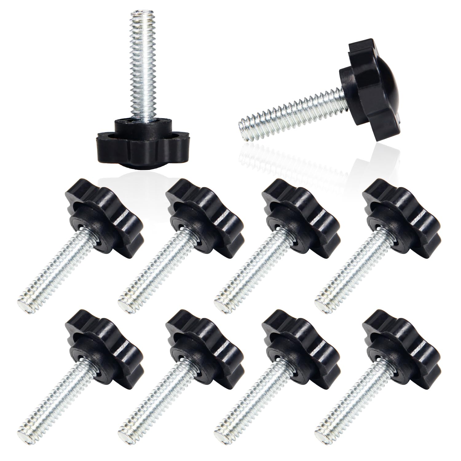 MroMax 10Pcs 1/4"-20 x 1 Threaded Knurled Thumb Nuts, Black Plastic Knobs Clamping Screws, Grip Knob Screw for Replacing Umbrella Base