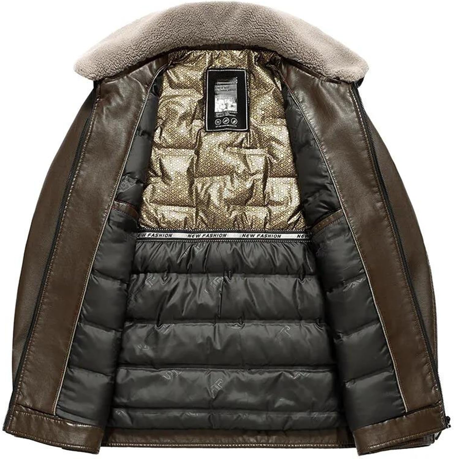 Men's Faux Leather Winter Down Jacket Warm Thick Puffer Coat Soft Comfort Collar Daily Outdoor Cold Weather Wear