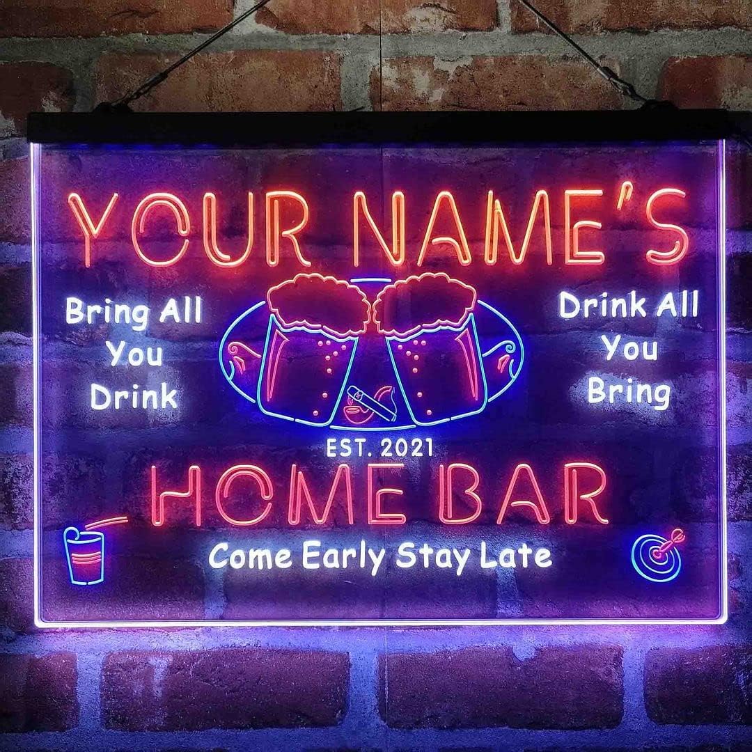 Personalized Beer Mugs Home Bar Tri-Color LED Neon Light Sign Customize Name Date Text Quote Font White & Blue & Orange 17.7 x 13.6 Inches st9s43-p2-tm-wbo