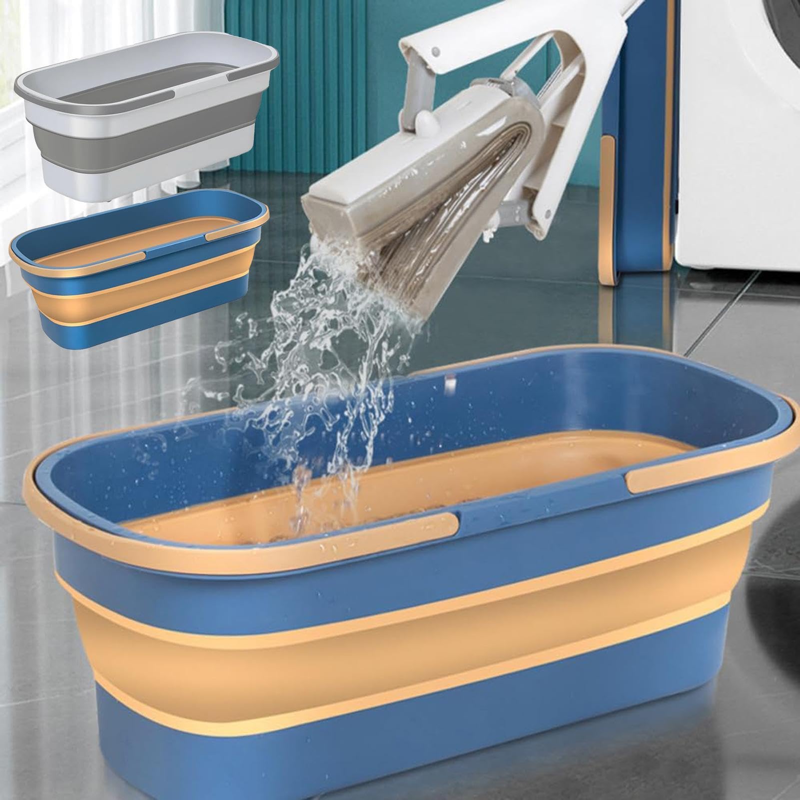 y cuencos de limpieza de 1/2 – Cesta ligera y práctica para fregona, cubo de limpieza plegable portátil | Cubo plegable para fregona plegable con ruedas, cubo de silicona para limpieza de