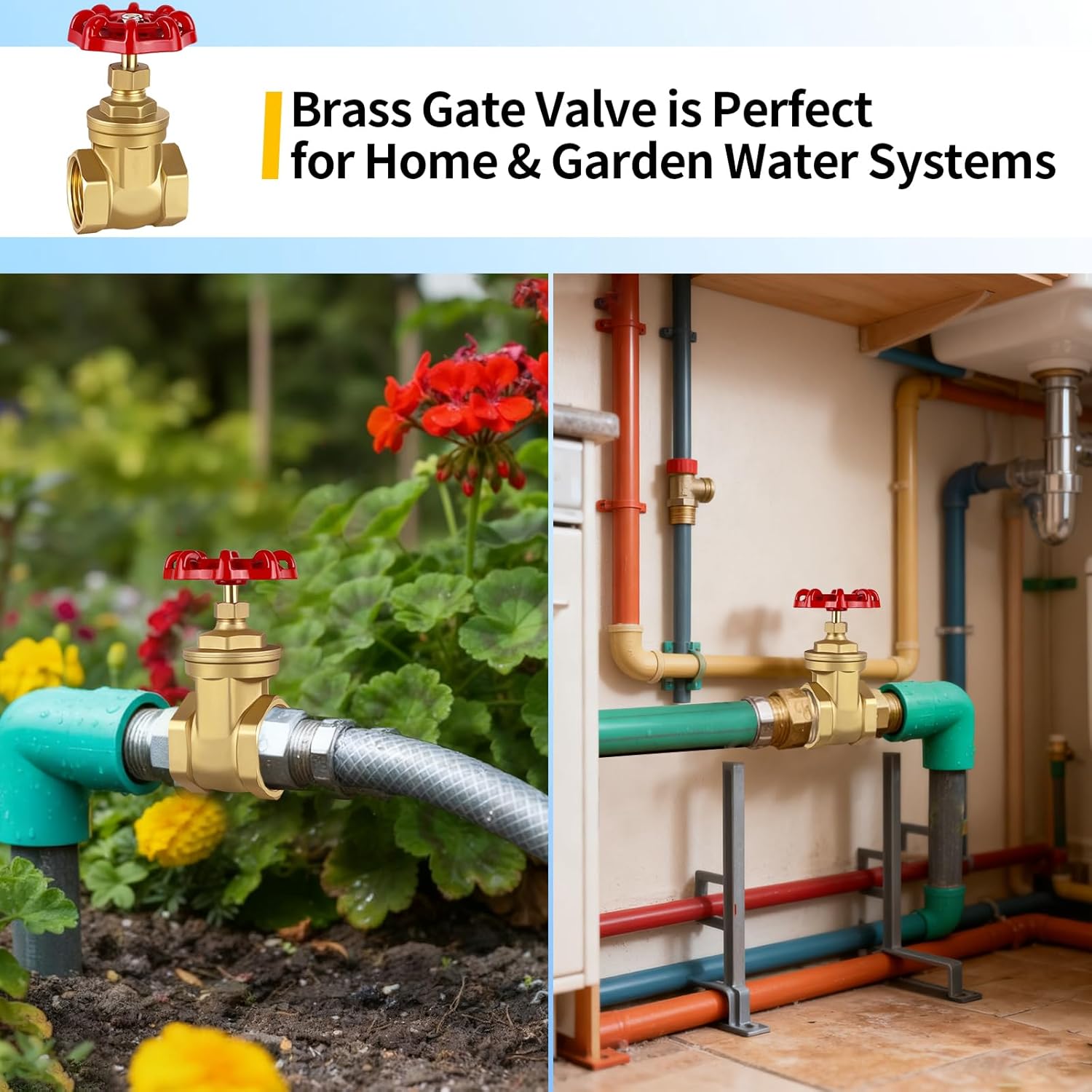 Boltigen 2’’ NPT Brass Gate Valve, 200 WOG Manual Rotary Sluice Valve with Wheel Handle, Double Female Thread Heavy Duty Water Shut Off Gate for Water, Oil, Gas, Plumbing and HVAC Systems