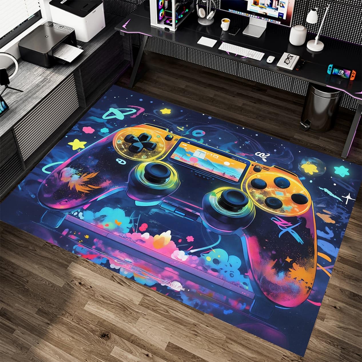 Videogiochi Tappeto Flanella Tappeti per Camerette Ragazzi Gamepad Stampa 3d Tappeto del Soggiorno Gaming Tappeto Gaming, Adatto per Stanze, Sale Giochi, Soggiorno, Corridoio, 160x200 cm, Color 3