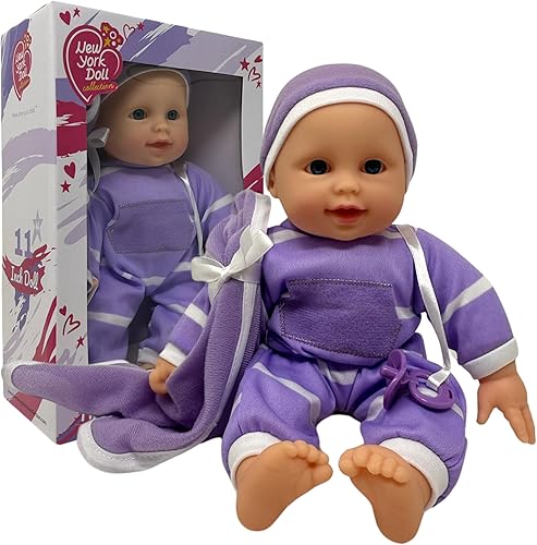 The New York Doll Collection Muñeca de bebé de cuerpo suave de 11 pulgadas en caja de regalo, juguete de muñeca de bebé de 11 pulgadas para niños,