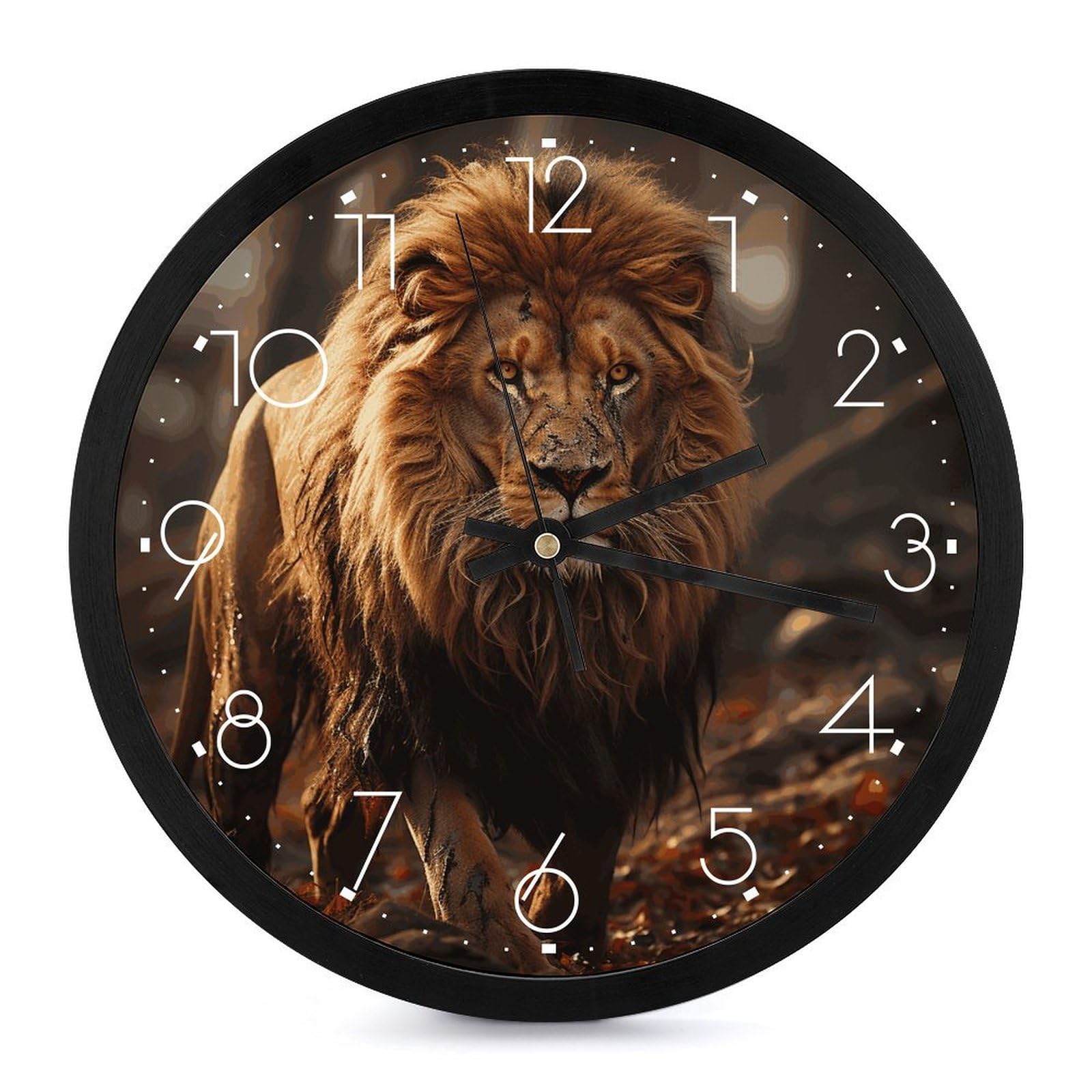 Horloge murale lion quartz 25cm silencieuse et ronde blanche pour salon