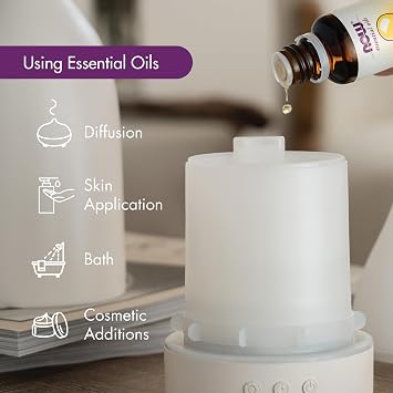 NOW Essential Oils, Ultrasonic Real Bamboo Aromatherapy Oil Diffuser, Extremely Quiet, Heat Free and Easy to Clean, Color Changing LED Diffuser