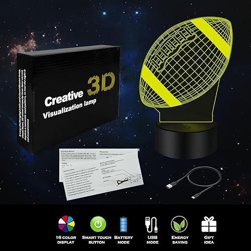 Miniatura 3 de Luz nocturna 3D de fútbol con control táctil, 7 colores, luz nocturna con degradado automático, base acrílica y ABS, luz nocturna de ilusión óptica,