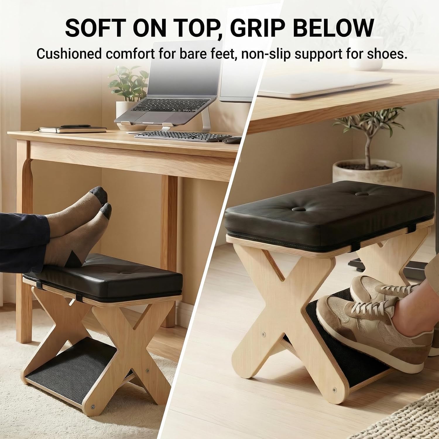 Wooden Foot Rest Under Desk for Office, Ergonomic Desk Foot Rest with Non-Slip Surface, Footrest for Under Desk at Work, Office Foot Stool for Home, Study and Gaming