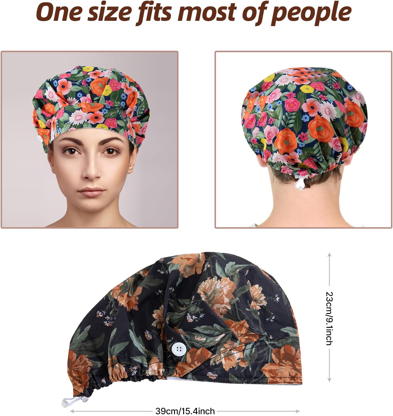 4 Pcs Scrub Hats Women,Bouffant Caps with Sweatband,Adjustable Nurse Caps for Women Men,Working Hats Surgical Nurse Chef Waiter Hat - Image 2