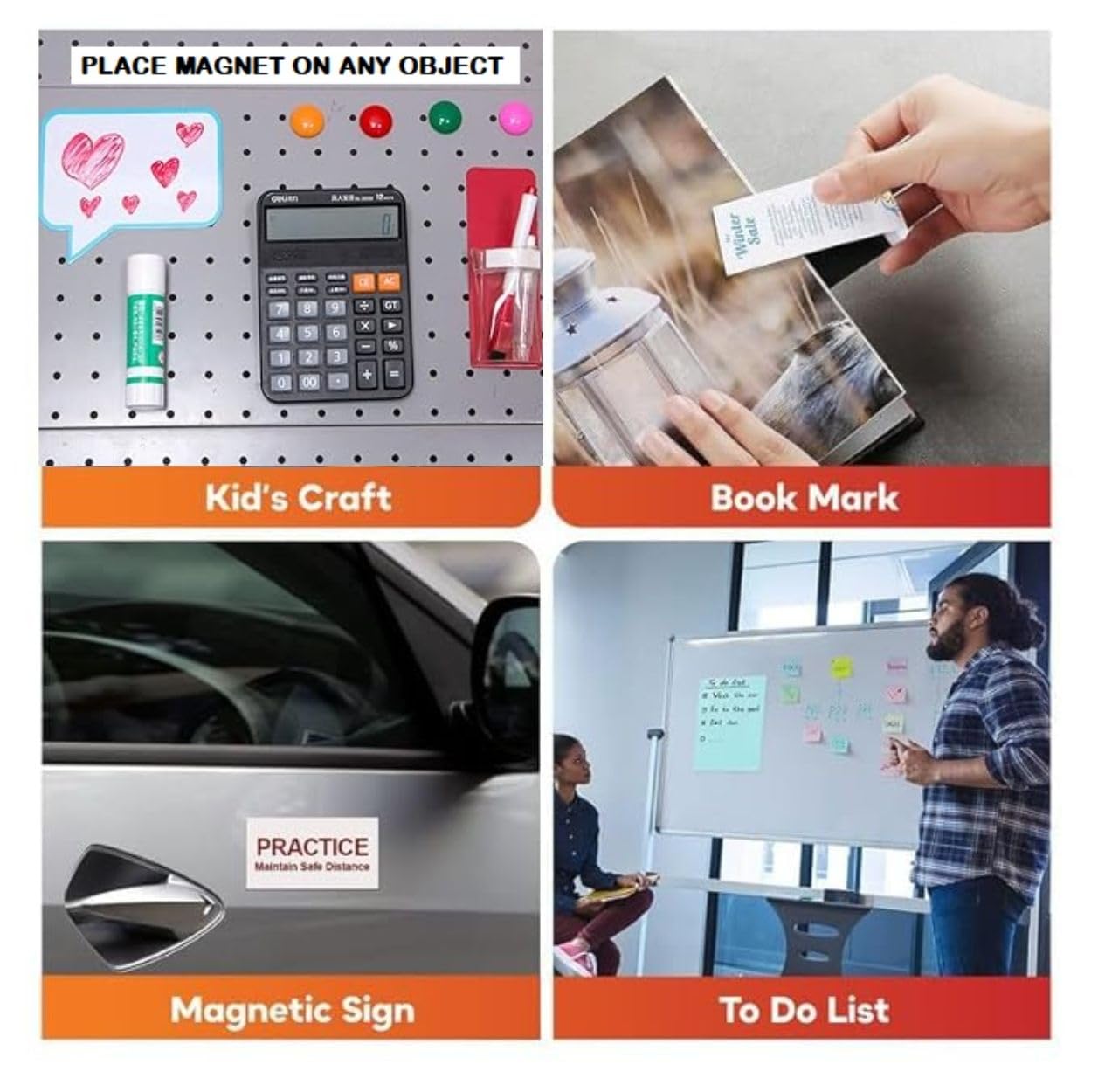 PEPL 4 Pack Flexible Magnetic Magnet Sheet (Size: 12X12 inch) Non Adhesive, Large Size, Easy-to-Use for DIY Art and Crafts, Create Your own Photo Fridge Magnets 1.5mm Thickness 4