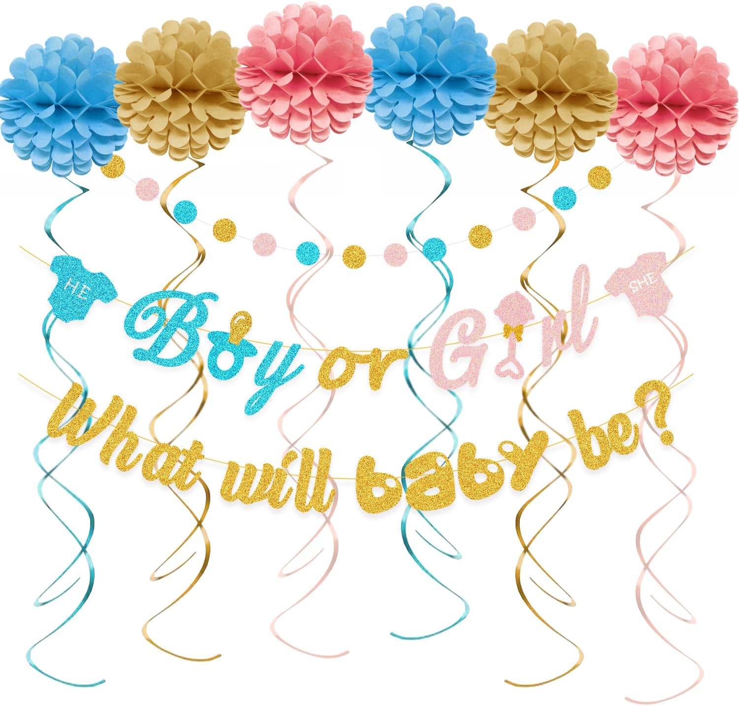 OURUOLA Pink BlueGold PartyDecorations Streamers Lanterns