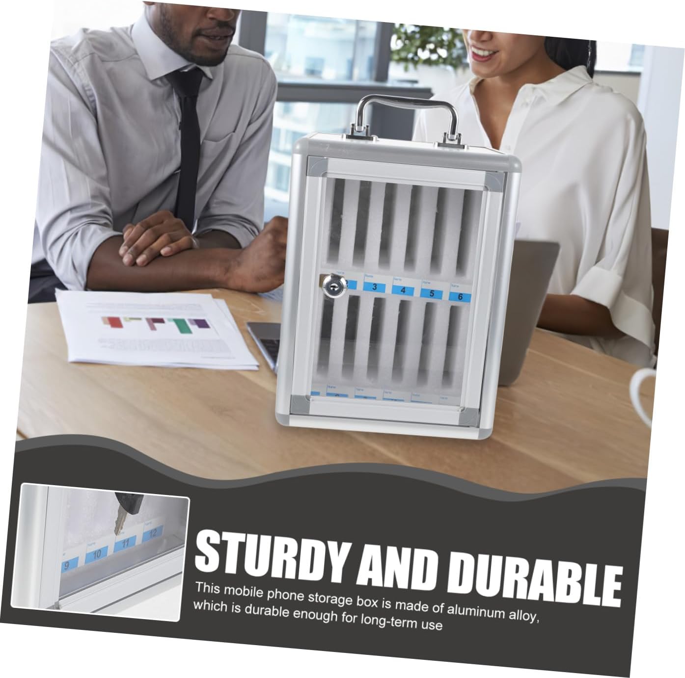TIDTALEO Mobile Phone Storage Locker Cabinet 12-Slot Phone Box with Lock for Office School and Meeting Room Use