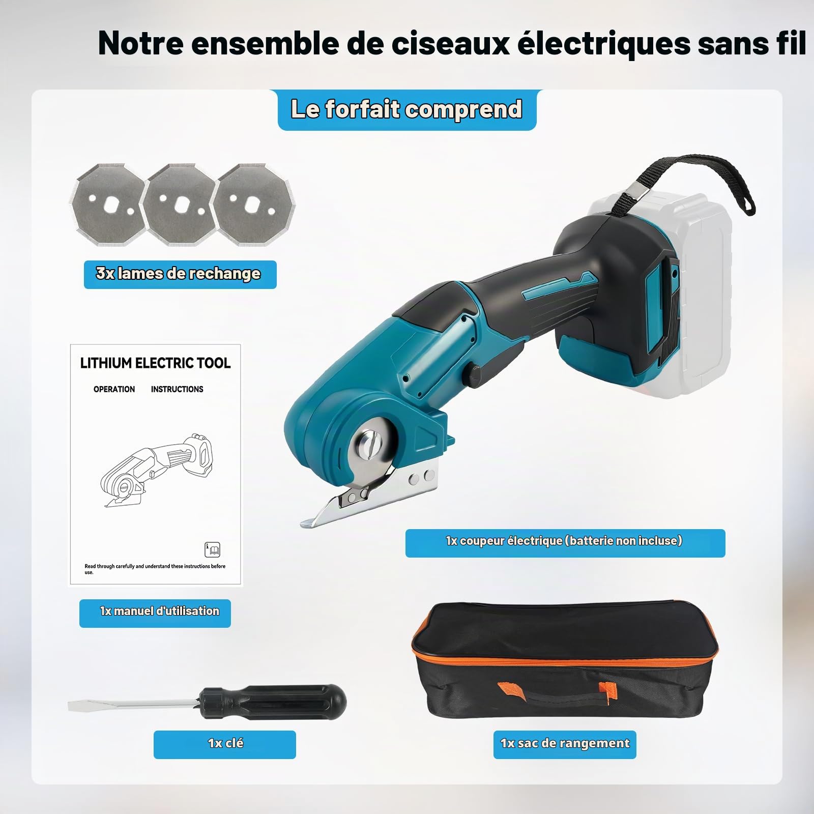 Coupe-carton électrique pour Makita 18 V, ciseaux à tissu sans balais avec 3 lames, verrouillage de sécurité, coupe-rouleau à batterie portable pour tapis, cuir, films plastiques, aluminium