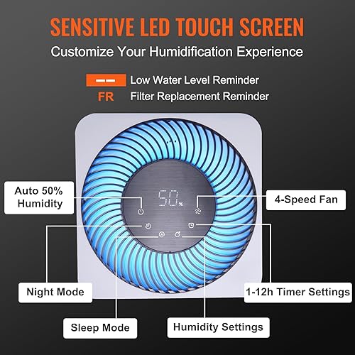 Miniatura 3 de VEVOR Humidificadores evaporativos sin niebla de 3 litros, 10.1 fl ozh humidificador de humedad fría y purificador de aire para toda la casa hasta