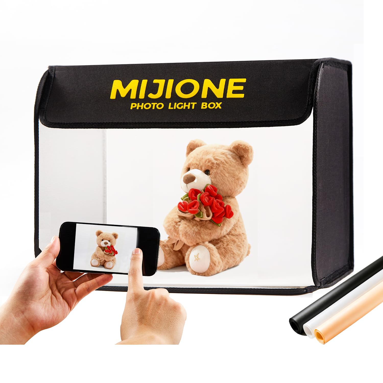 MIJIONE 17"x13"x13"Light Box Photography,Foldable Bi-Color Dimmable Shooting Tent Kit with LED Lights & 3 Backdrops，Photo Light Box for Product Photography