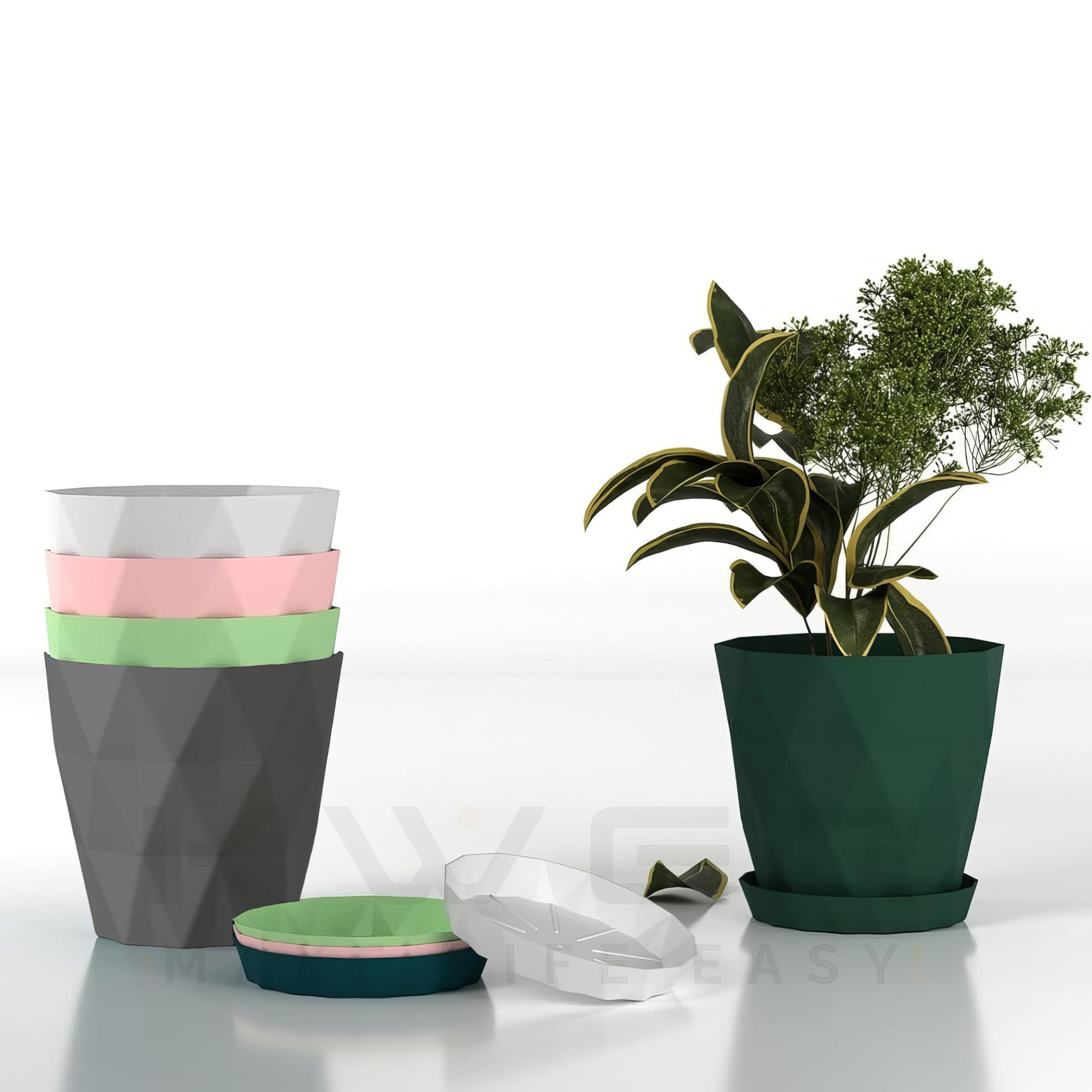 KWER Diamond Style Flower Pots for Home Balcony and Terrace Gardens Planting Pots for Home Plants Plastic Flower Pots | Suitable for Home Indoor & Outdoor Gardening Plants Multicolour Pack of 5 (B0DDXWT9SF) Amazon Price History, Amazon Price Tracker