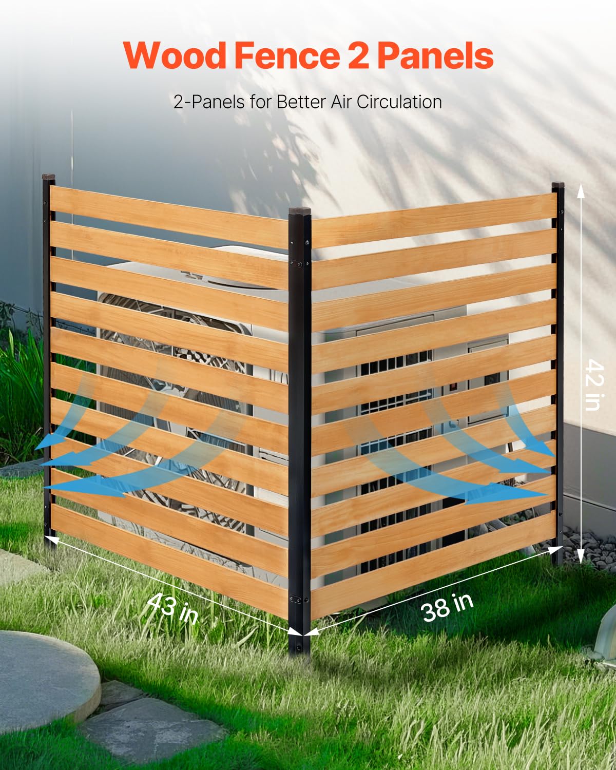 VEVOR Clôture de confidentialité en bois, clôtures d'écran pour climatiseur à 2 panneaux, 1100 x 982 mm, avec piquets métalliques, installation facile, brise-vue extérieur pour décoration de jardin