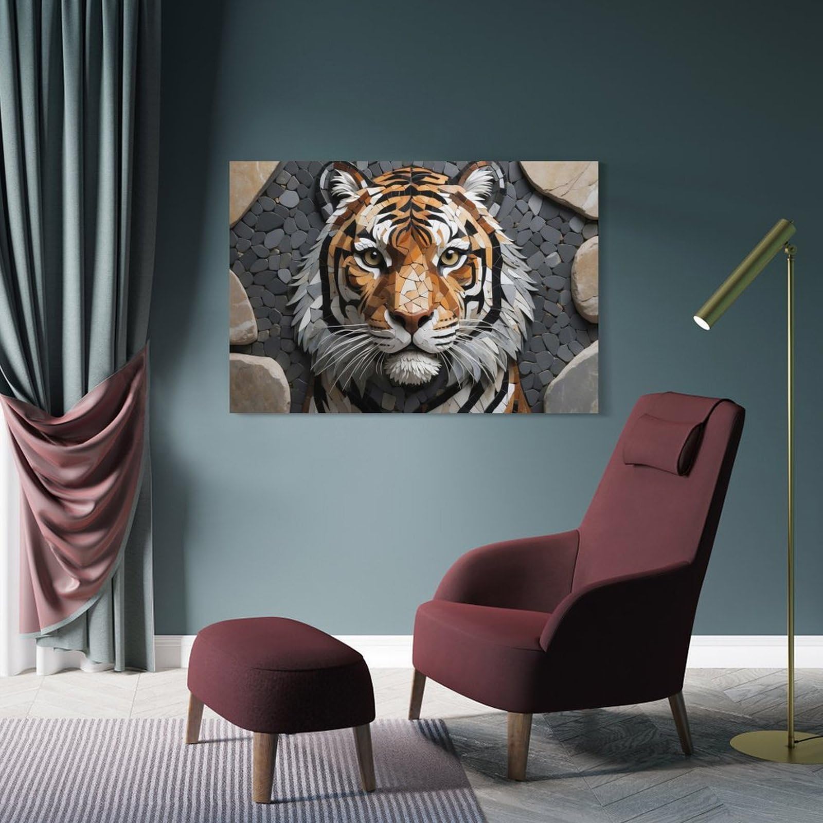 Junmoney Frame-Style-1-1 Mosaic Tiger Portrait Wall Decor Canvas Print, 12X18inch(30X45cm), For Wall Displays, Bedrooms Or Room Updates, Wall Decor Suited To Curated Displays