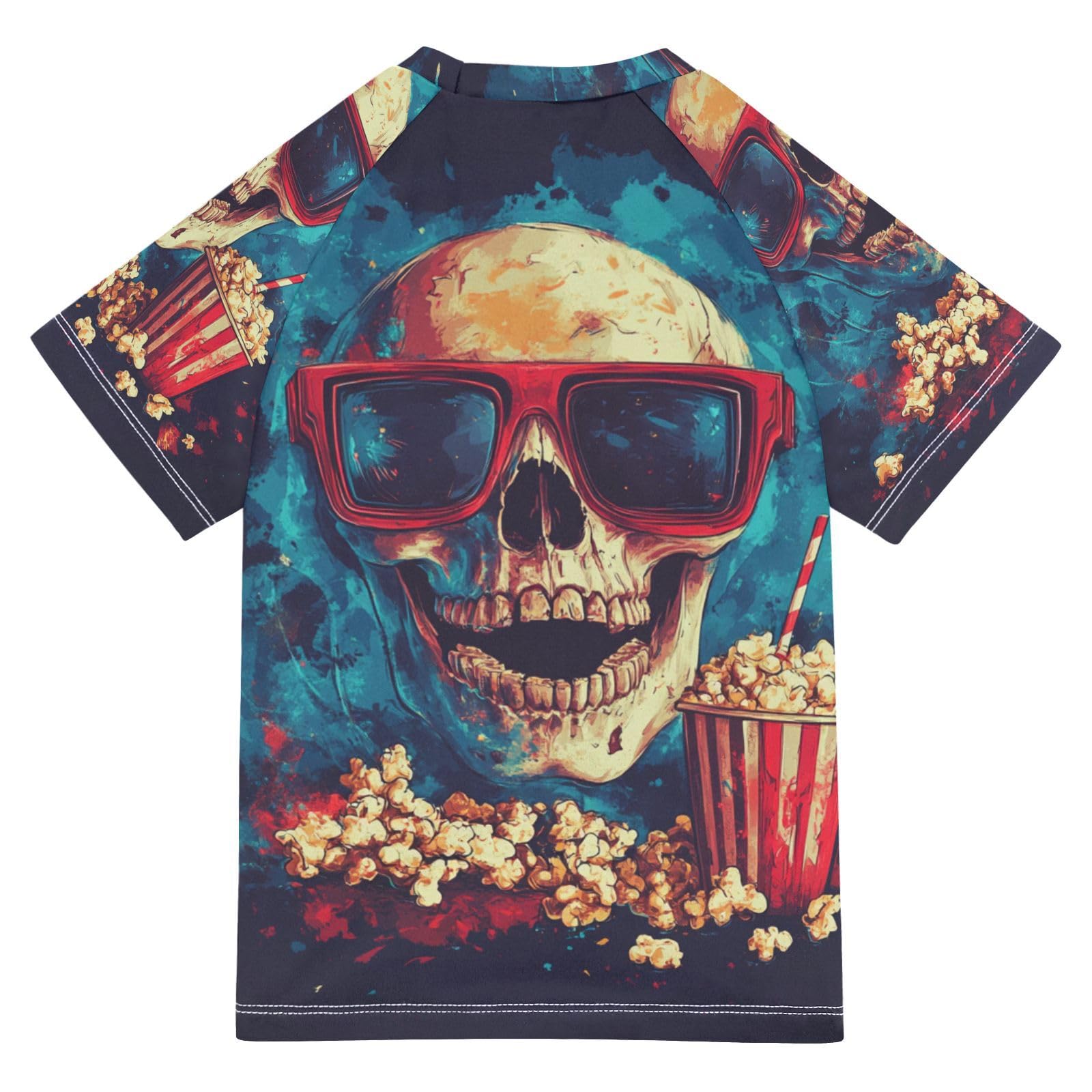 Jucciaco Boys Swing Shirts Popcorn Skull Fire Movie Rashguard Short Sleeve Kids T-Shirts Sun UPF 50+ Multicoloured