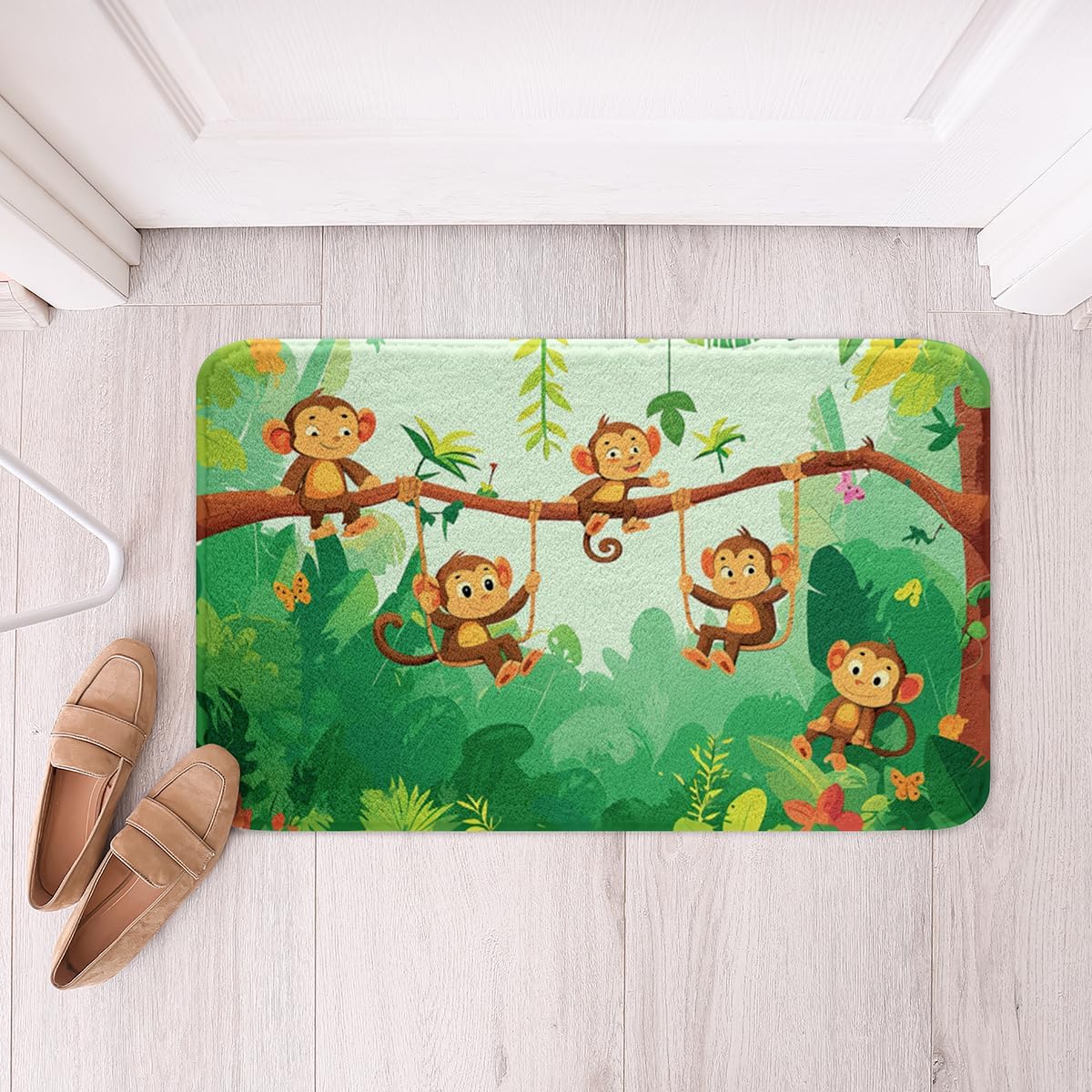 Feelyou Monkey Bath Rugs for Bathroom Non Slip Absorbent Bathroom Rugs Kids Women Men Cute Zoo Animal Monkeys Bath Mats Area Rug Carpet for Kitchen Bedroom Living Room Laundry Entryway Doormat