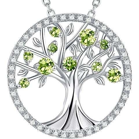 Tree of Life Necklace for Women Christmas Birthday Gifts for Wife Mom November December Birthstones Necklace Citrine Blue Topaz and More Stones Jewelry 925 Sterling Silver