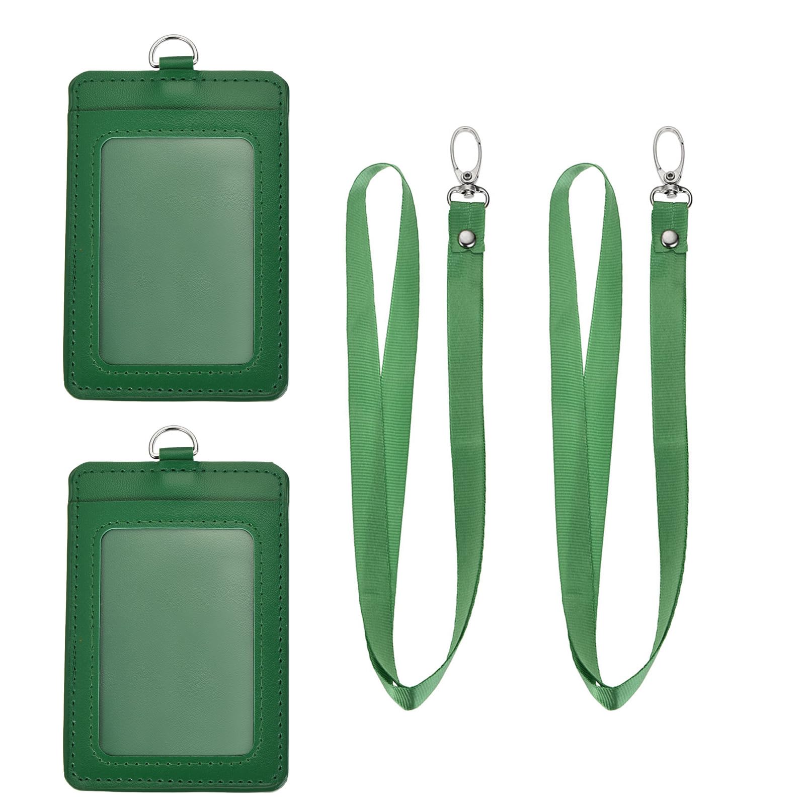 YOKIVE 2 Pcs PU Leather Badge Holder, Waterproof Vertical ID Name Tag Card Holder with Rivet Detachable Lanyard, Lightweight