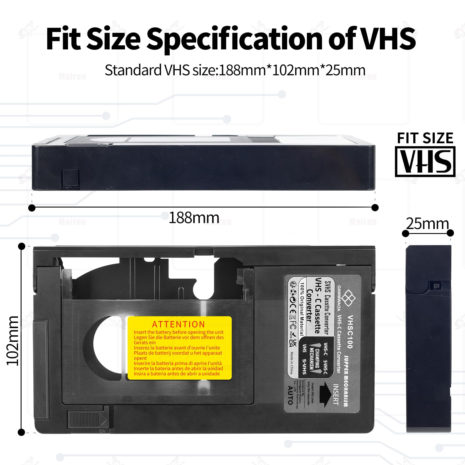 Adaptateur cassette VHS C, compatible SVHS VHS-C vers VHS, caméscopes motorisés, idéal pour lecteur magnétoscope, lecteur de cassette vidéo et conversion VHS vers numérique